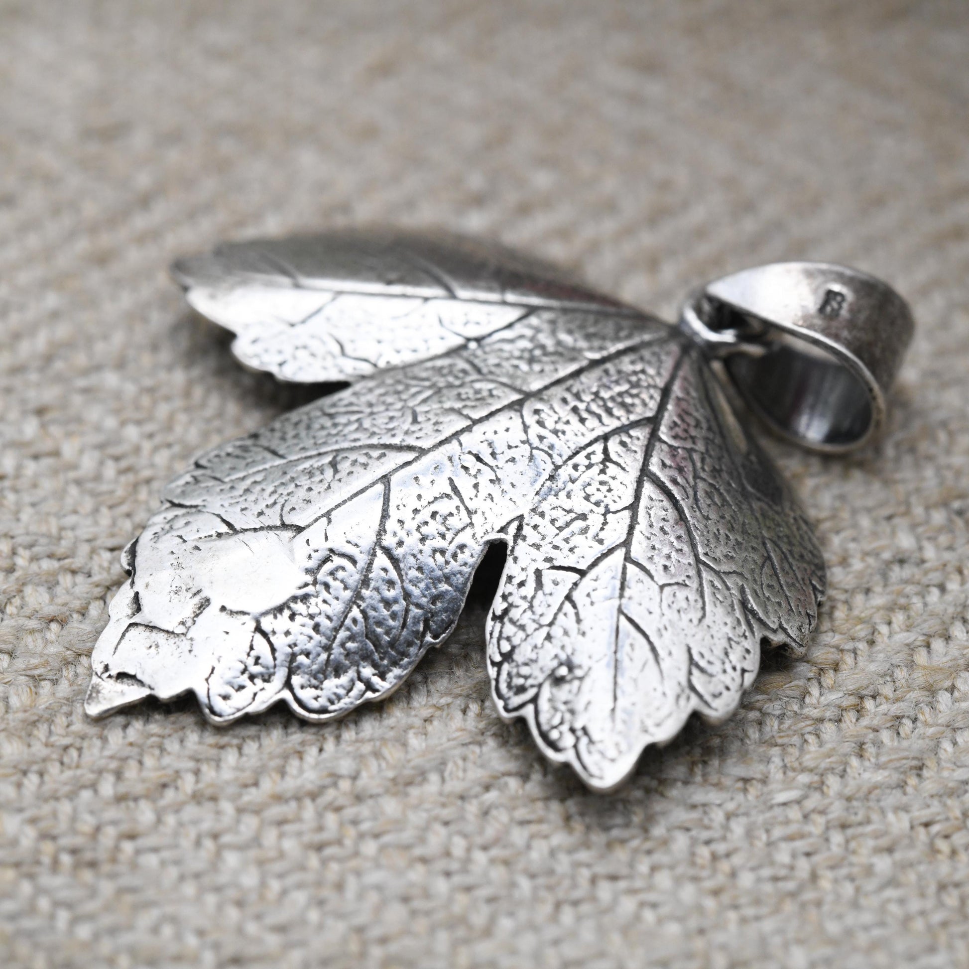 Vintage Sterling Silver Maple Leaf Pendant - Textured Floral Charm | Gift for Her Chain Necklace