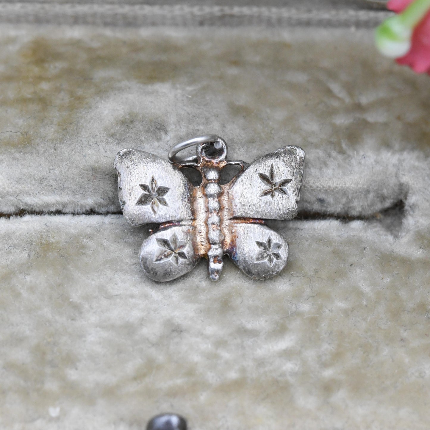 Vintage Sterling Silver Butterfly Charm Pendant - Diamond Cut Star Pattern Wings | Pendant Charm Necklace Stack