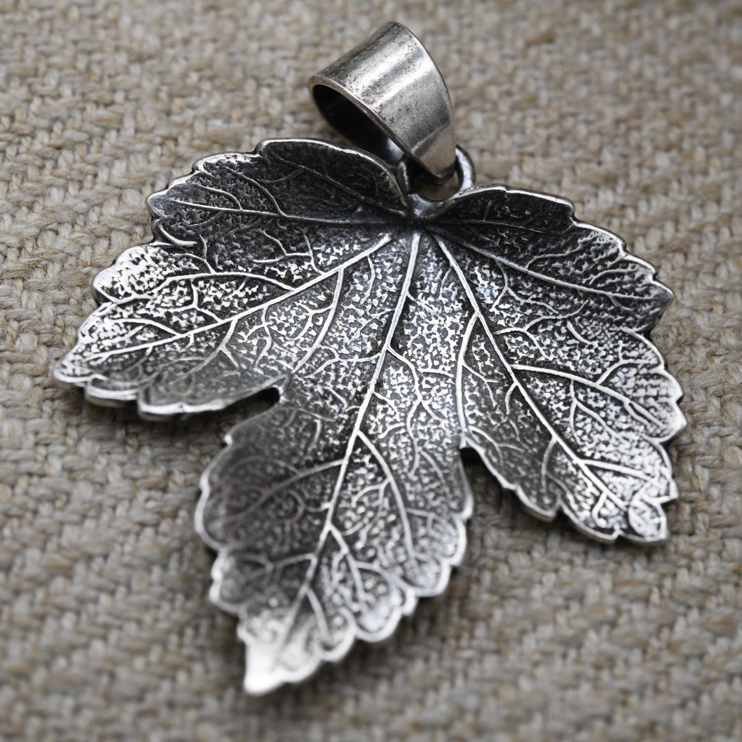 Vintage Sterling Silver Maple Leaf Pendant - Textured Floral Charm | Gift for Her Chain Necklace