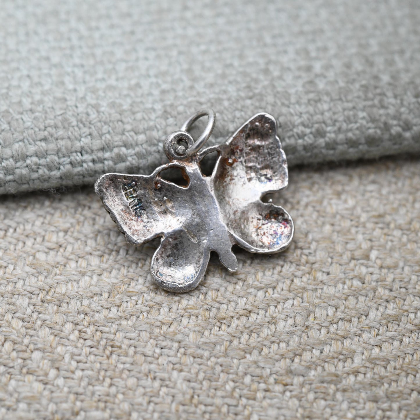 Vintage Sterling Silver Butterfly Charm Pendant - Diamond Cut Star Pattern Wings | Pendant Charm Necklace Stack