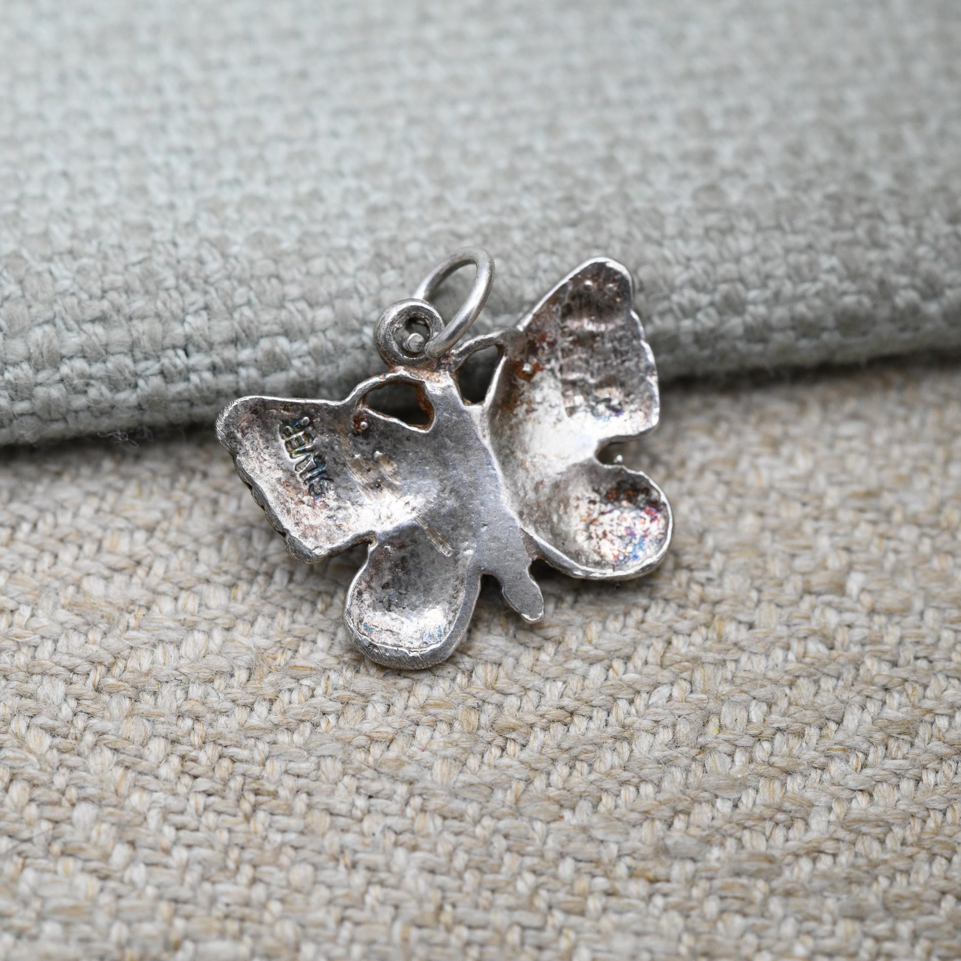 Vintage Sterling Silver Butterfly Charm Pendant - Diamond Cut Star Pattern Wings | Pendant Charm Necklace Stack