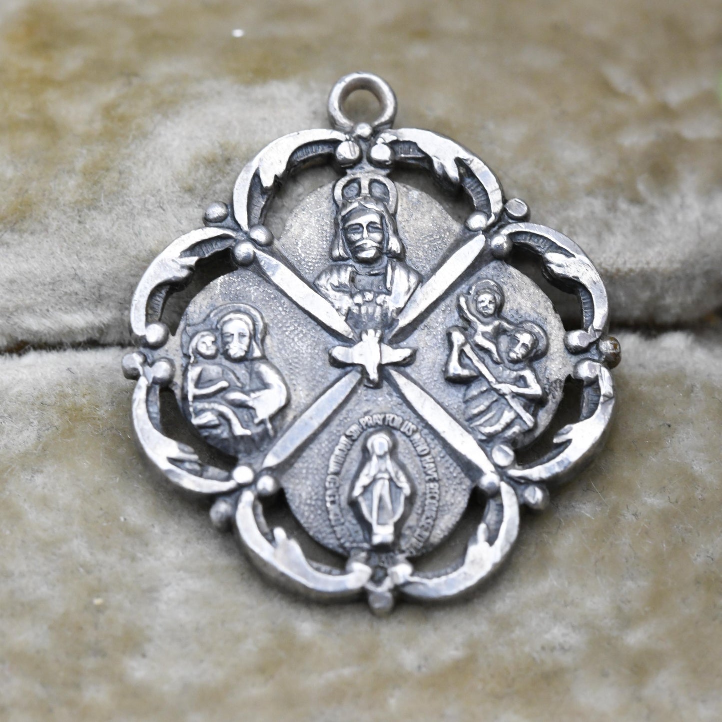 Vintage Sterling Silver I'm a Catholic Call a Priest Four Way Medal Pendant - Religious Jewellery | Gift for Charm Necklace