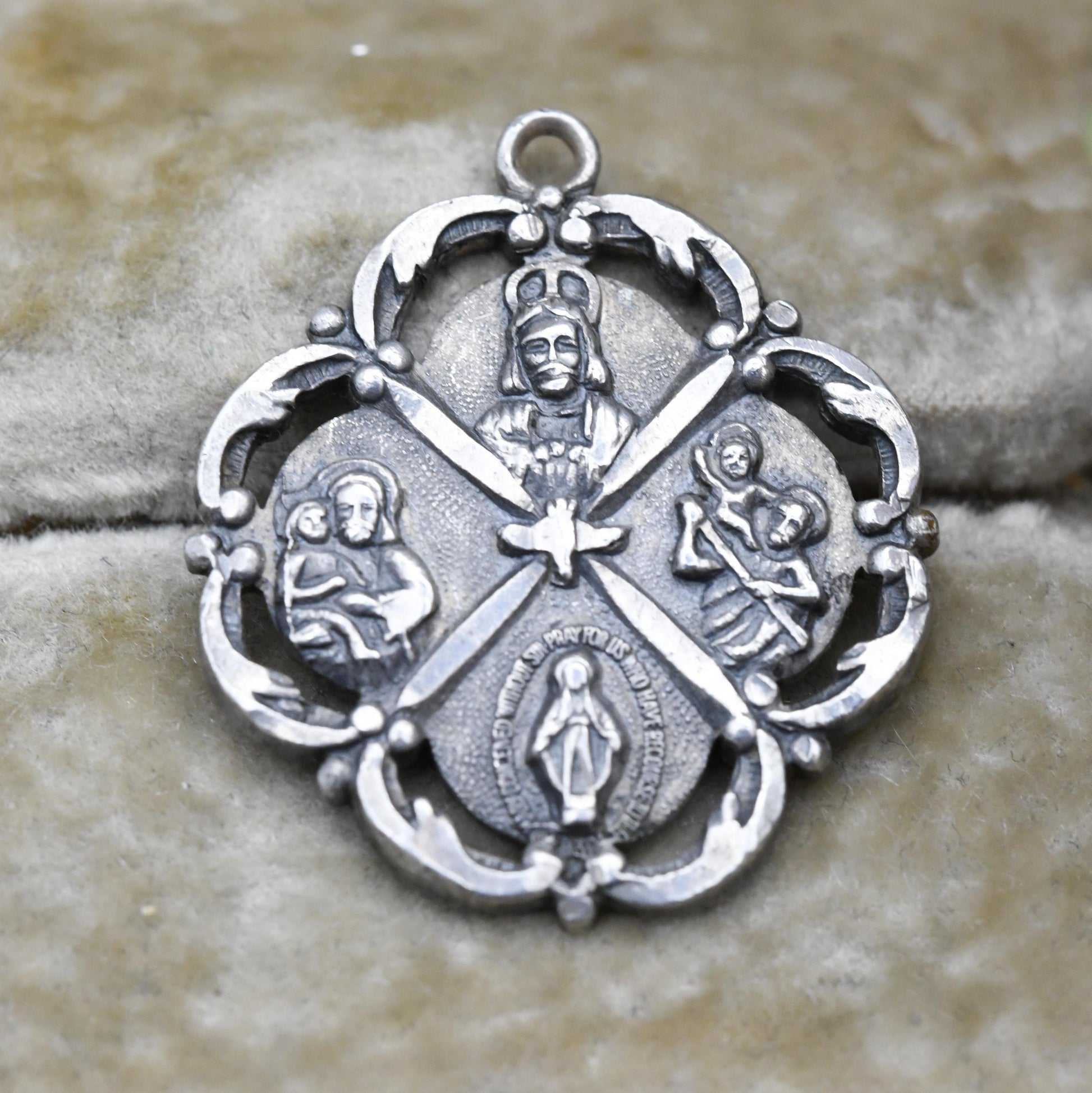 Vintage Sterling Silver I'm a Catholic Call a Priest Four Way Medal Pendant - Religious Jewellery | Gift for Charm Necklace