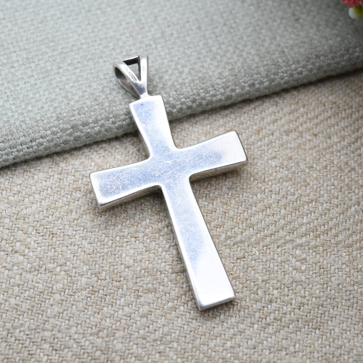 Sterling Silver Cross Pendant with Inlaid Mother of Pearl - Chunky Cross | Christian Charm for Religious Necklace
