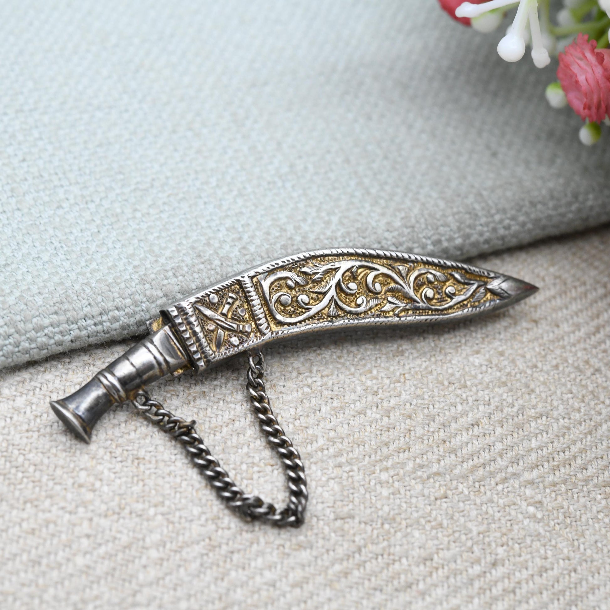 Vintage Silver Gurkha Khukuri Brooch - Nepalese Traditional Knife | British Armed Forces Tie Pin