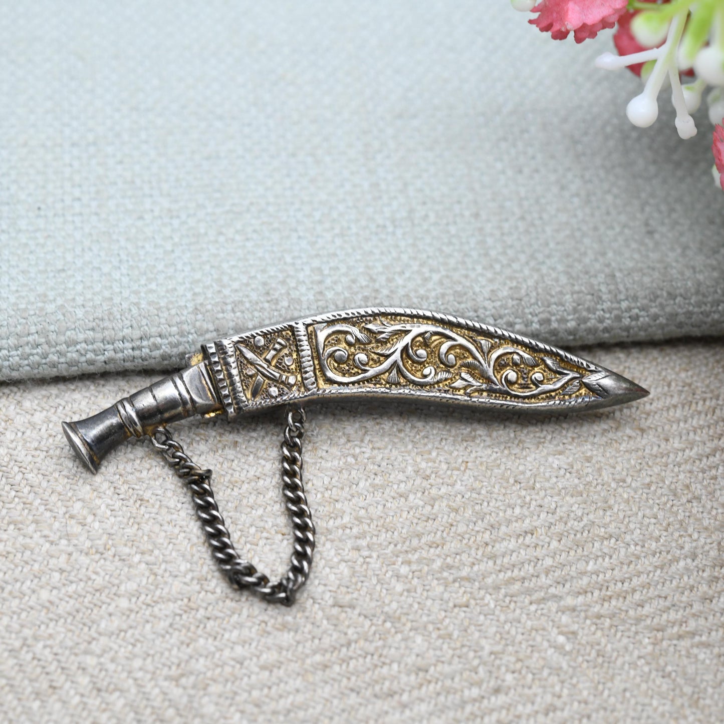 Vintage Silver Gurkha Khukuri Brooch - Nepalese Traditional Knife | British Armed Forces Tie Pin