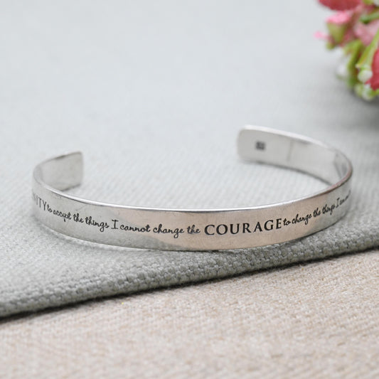 Sterling Silver Prayer Cuff Bangle Bracelet – Open | Religious Message Motto | Gift for Her