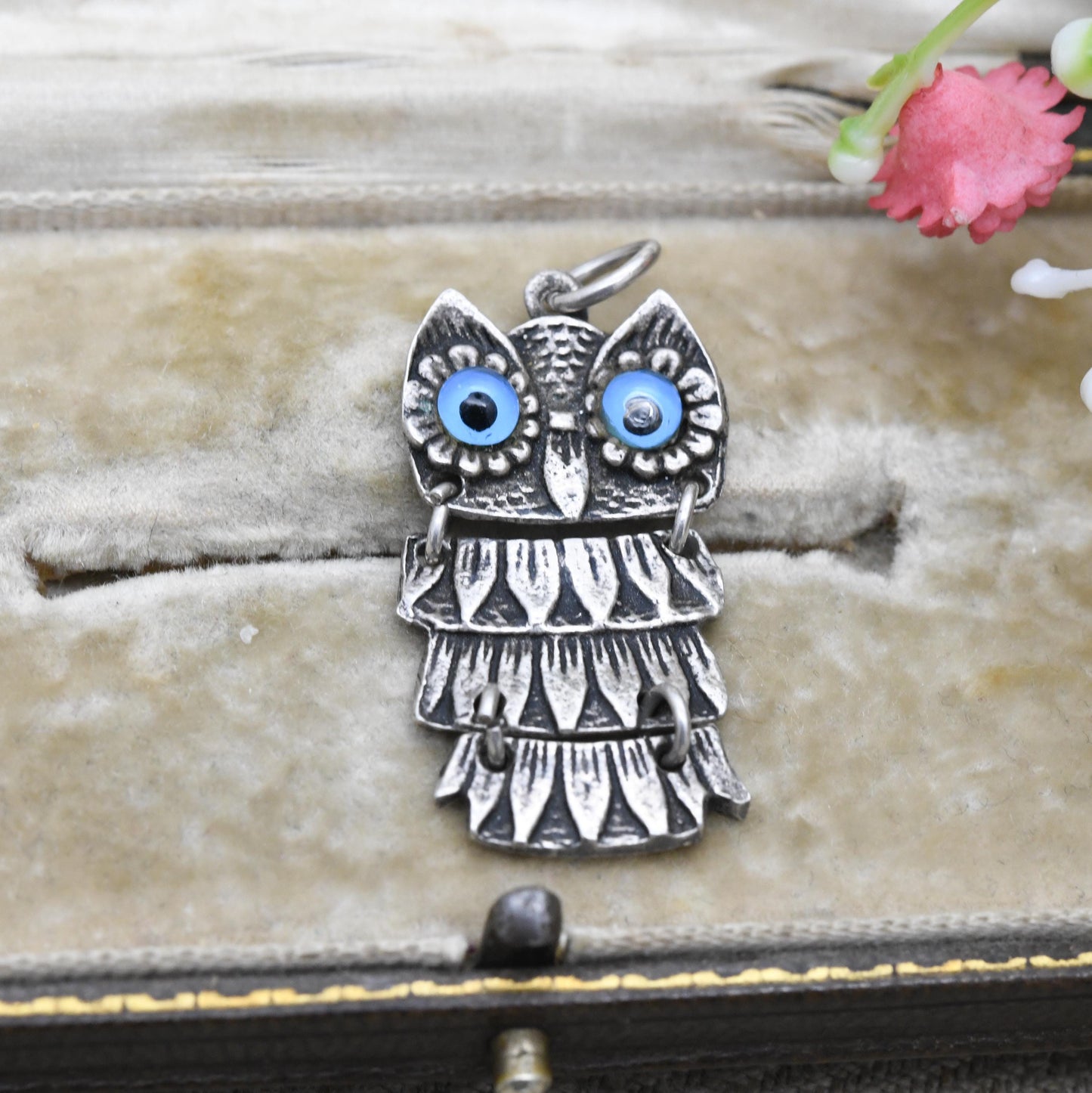 Vintage Silver Owl Charm Pendant - Cute Animal Nature Lover Gift | Articulated Necklace | Athena Symbol of Wisdom