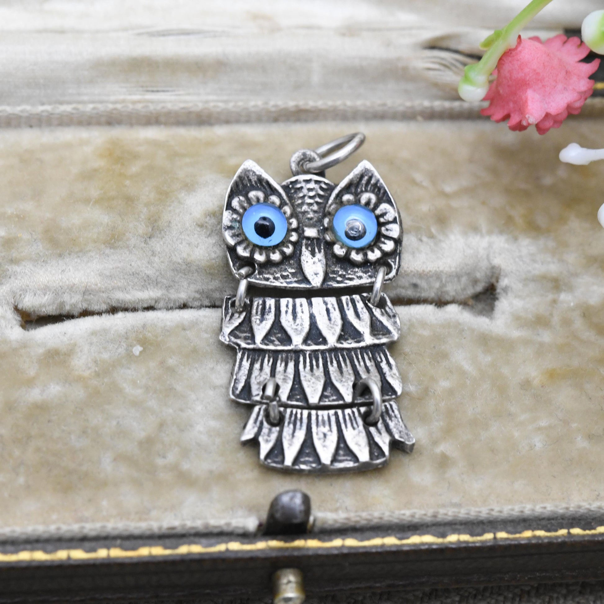 Vintage Silver Owl Charm Pendant - Cute Animal Nature Lover Gift | Articulated Necklace | Athena Symbol of Wisdom