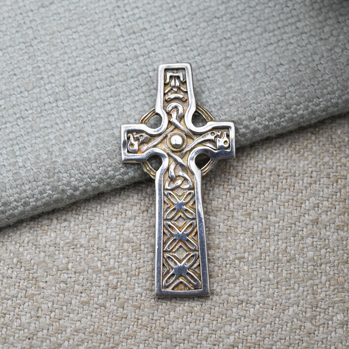 Vintage Silver Celtic Cross Pendant - Chunky Cross with Celtic Twists | Vintage Religious Jewellery Gift