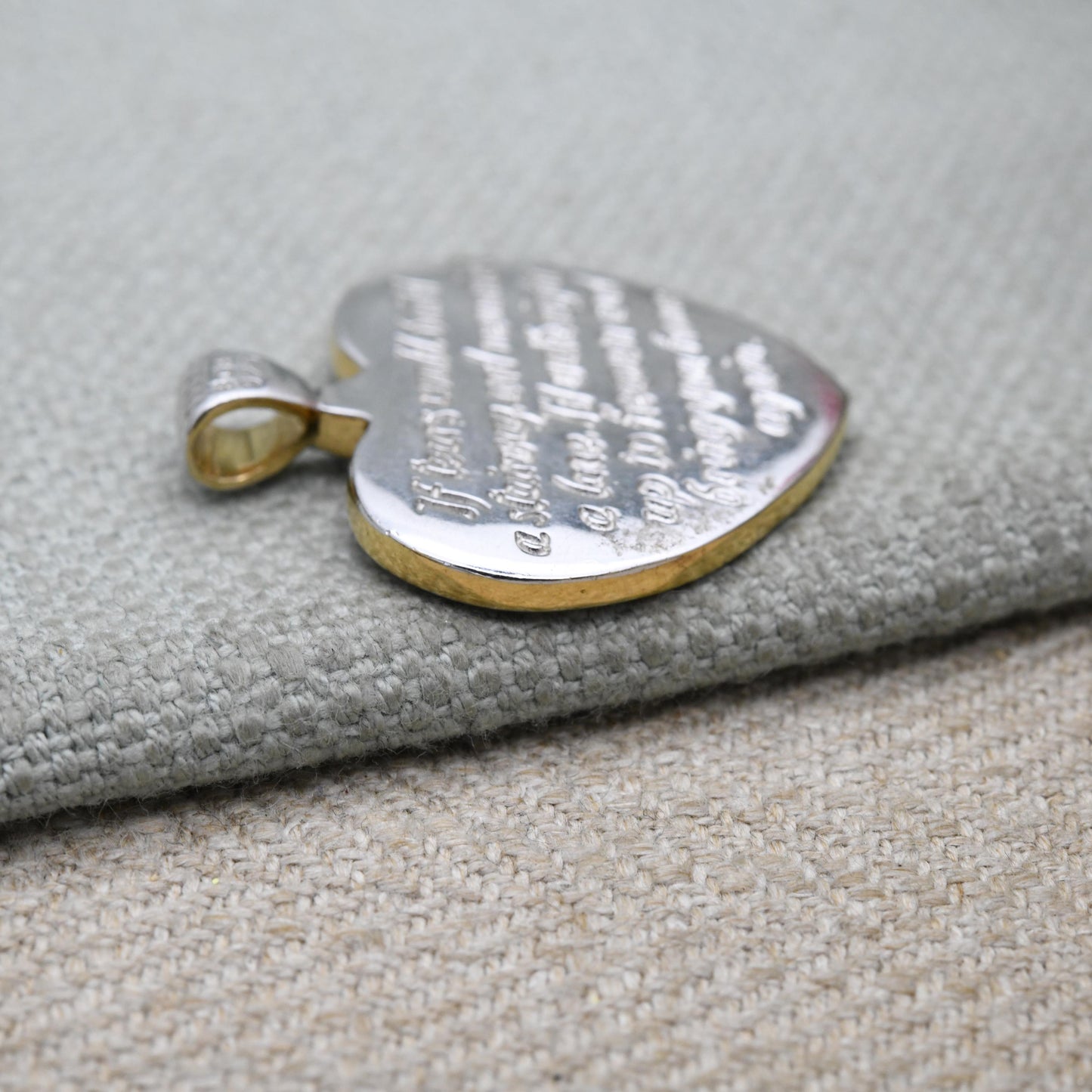 Bradford Gold Exchange Sterling Silver Mourning Love Heart Pendant - Engraved Message Clear Stone and Gold Plated Wings