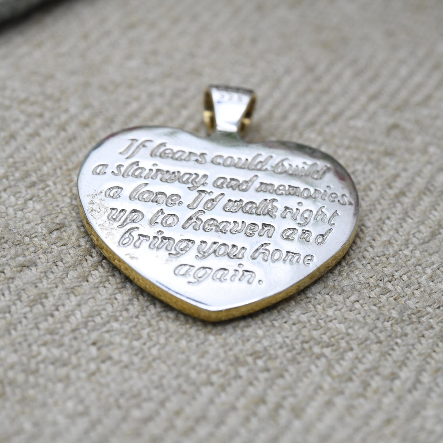 Bradford Gold Exchange Sterling Silver Mourning Love Heart Pendant - Engraved Message Clear Stone and Gold Plated Wings