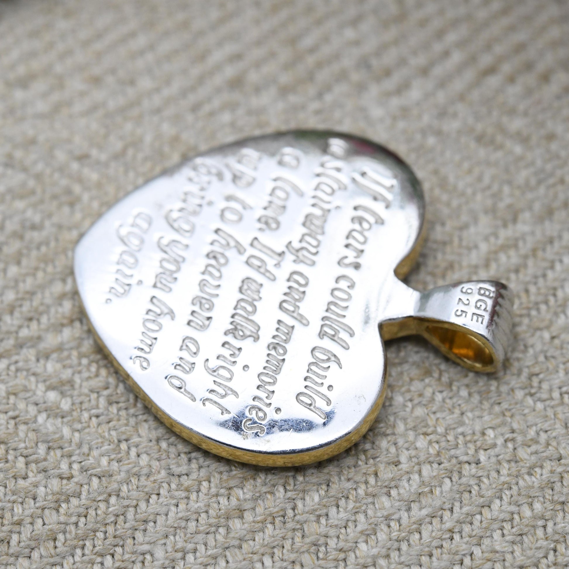 Bradford Gold Exchange Sterling Silver Mourning Love Heart Pendant - Engraved Message Clear Stone and Gold Plated Wings