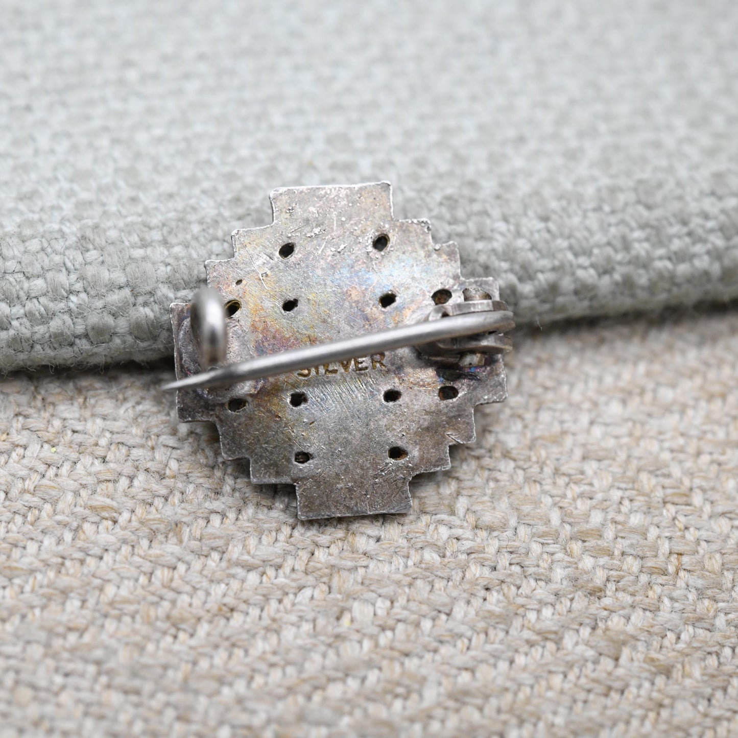 Vintage Silver Cross of Jerusalem Brooch - Blue Enamel | Inscribed Initials C.M.G G.G | Religious Cross Jewellery