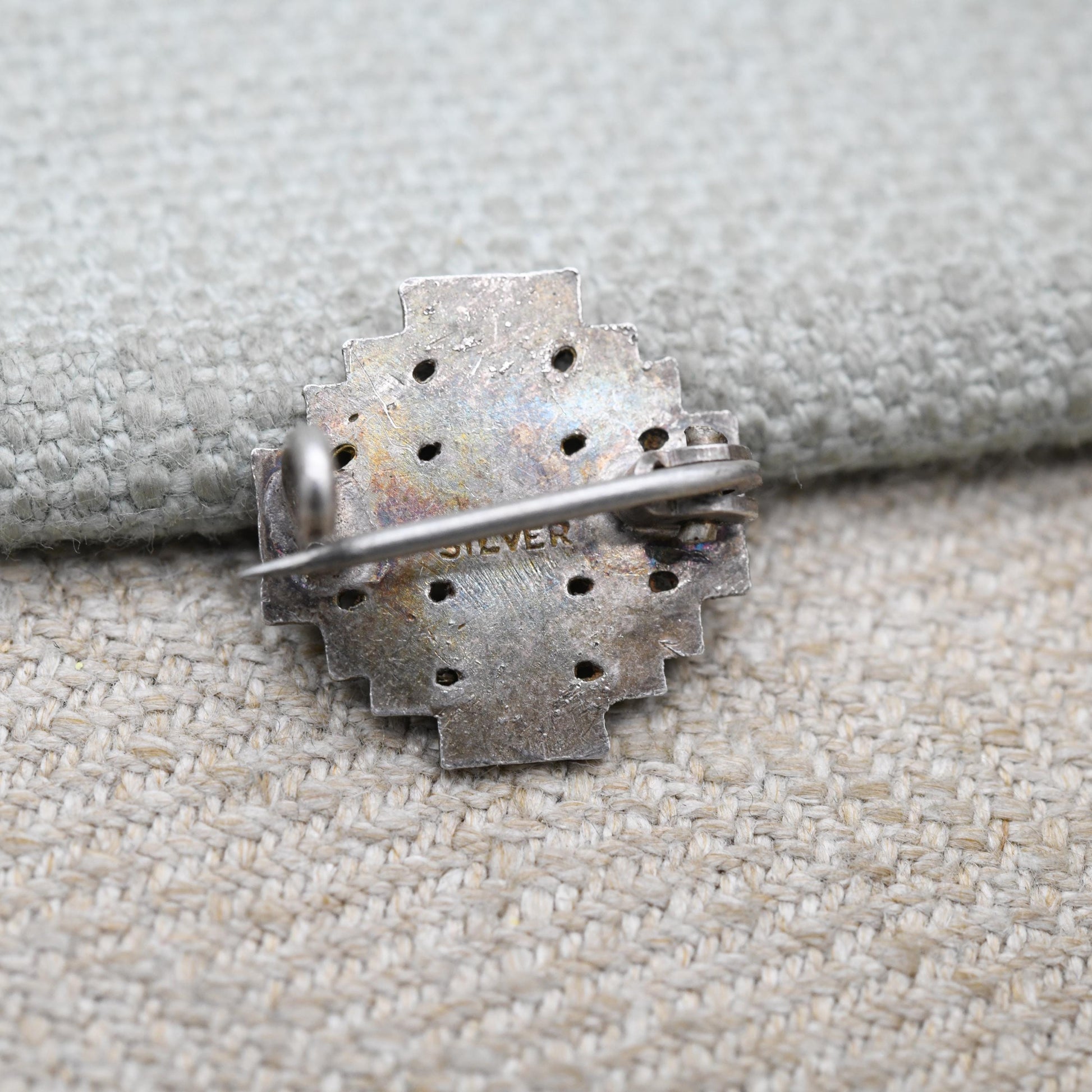 Vintage Silver Cross of Jerusalem Brooch - Blue Enamel | Inscribed Initials C.M.G G.G | Religious Cross Jewellery