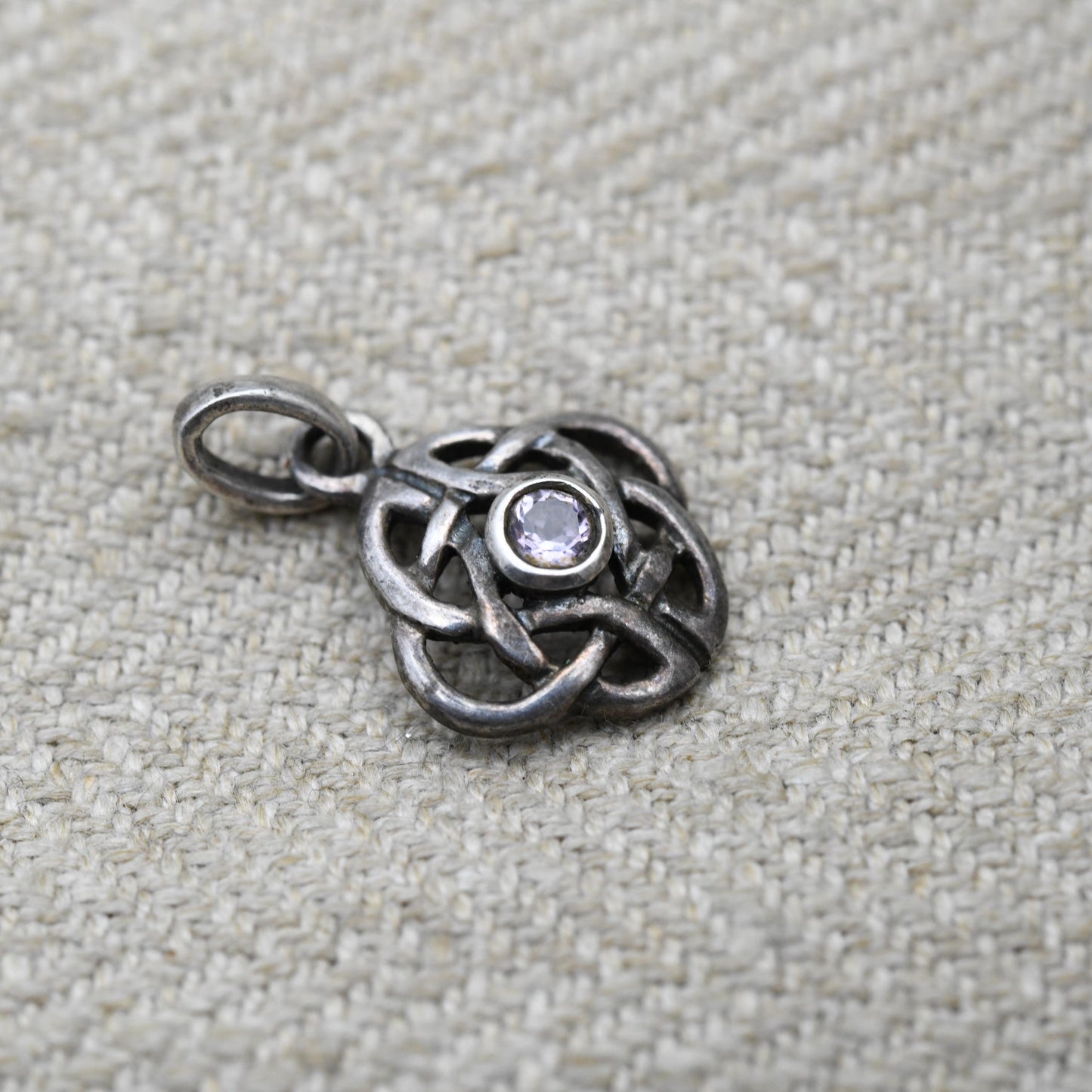 Vintage Sterling Silver Celtic Amethyst Pendant by Kit Heath - Openwork Purple Gemstone Jewellery | Celtic Knot Designer