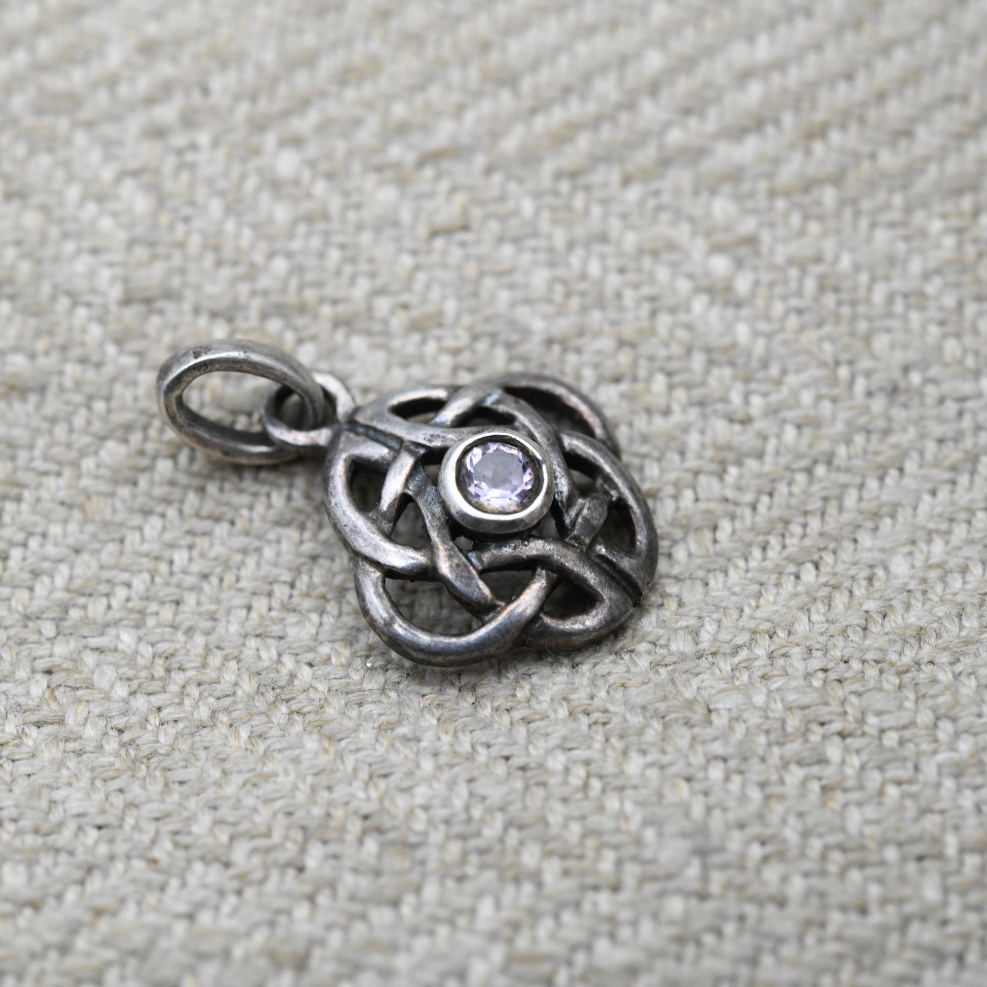 Vintage Sterling Silver Celtic Amethyst Pendant by Kit Heath - Openwork Purple Gemstone Jewellery | Celtic Knot Designer