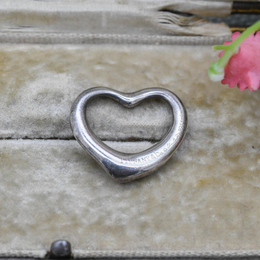 Tiffany & Co Elsa Peretti Silver Open Heart Pendant Necklace - Medium Sized Openwork Romantic Gift | Genuine Signed Designer Jewellery