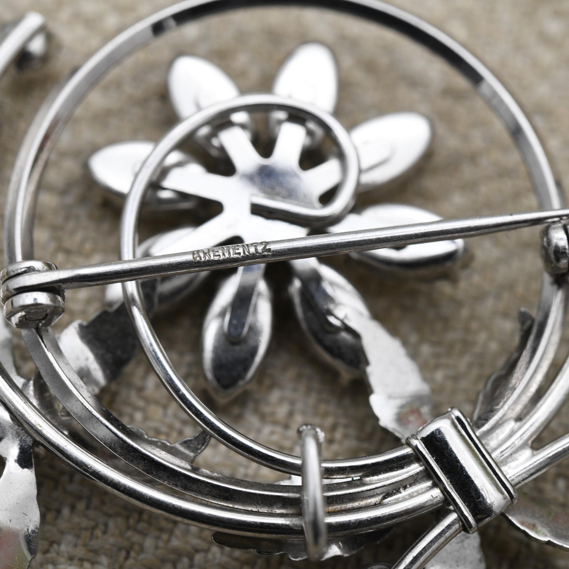 Vintage Krementz Floral Clear Stone Brooch - Beautiful Flowers and Clear Gemstones on an Openwork Mount | Gift for Her