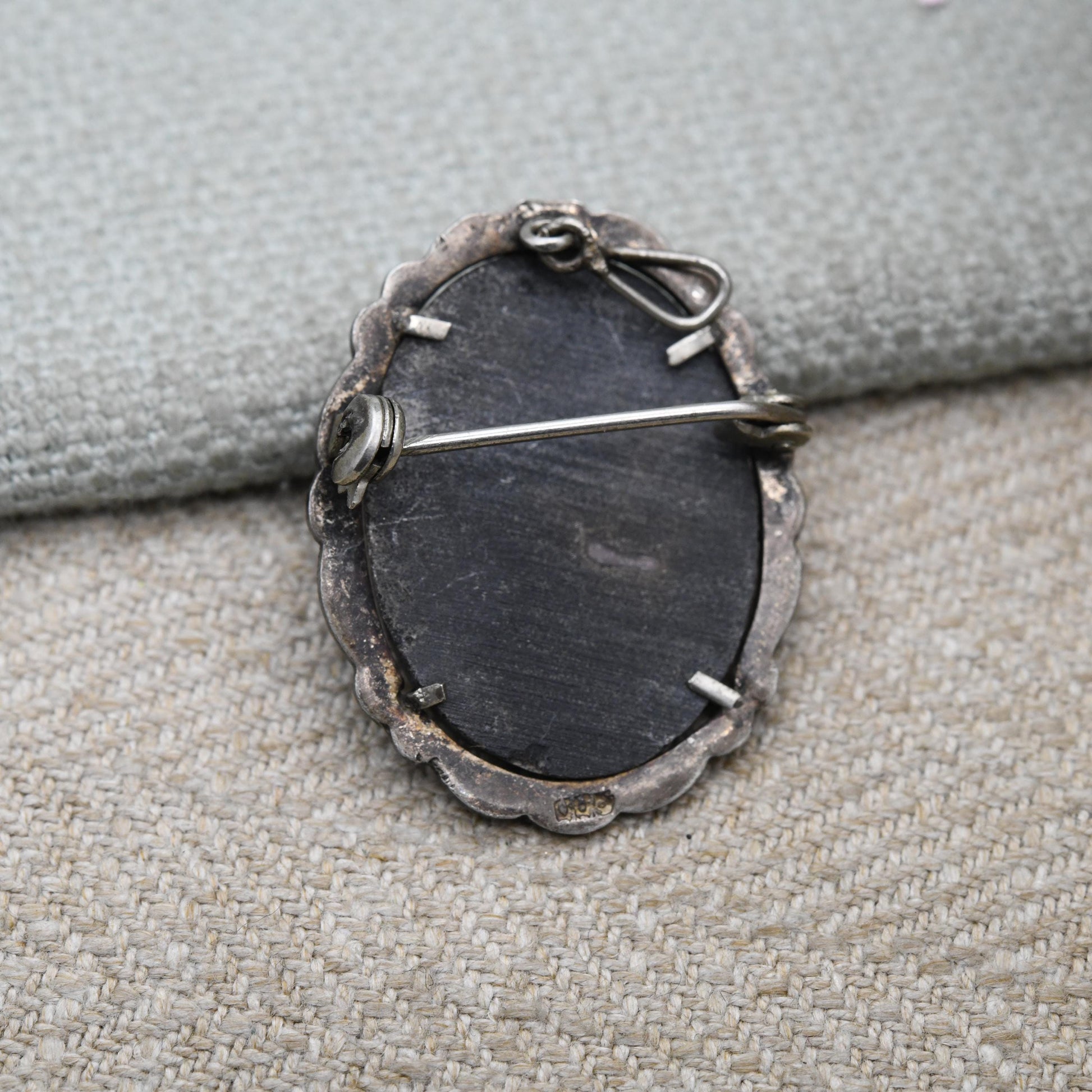 Vintage Silver Cameo Brooch Pendant with Shell Cameo - Woman Profile Portrait | Marcasite Border | Gift for Her