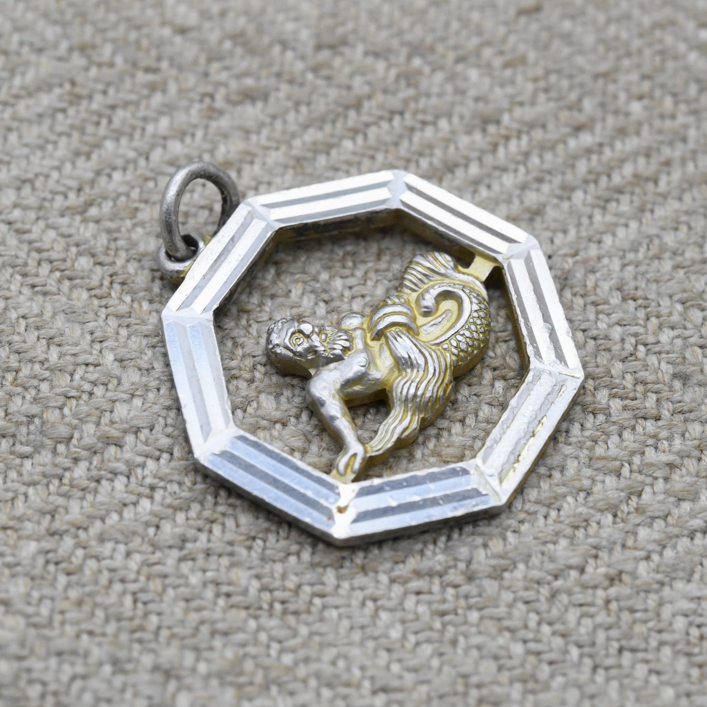 Vintage Sterling Silver Aquarius Pendant - Water Jug Merman l Zodiac Star Sign Symbol | Mid-Century | January February Birthday Gift