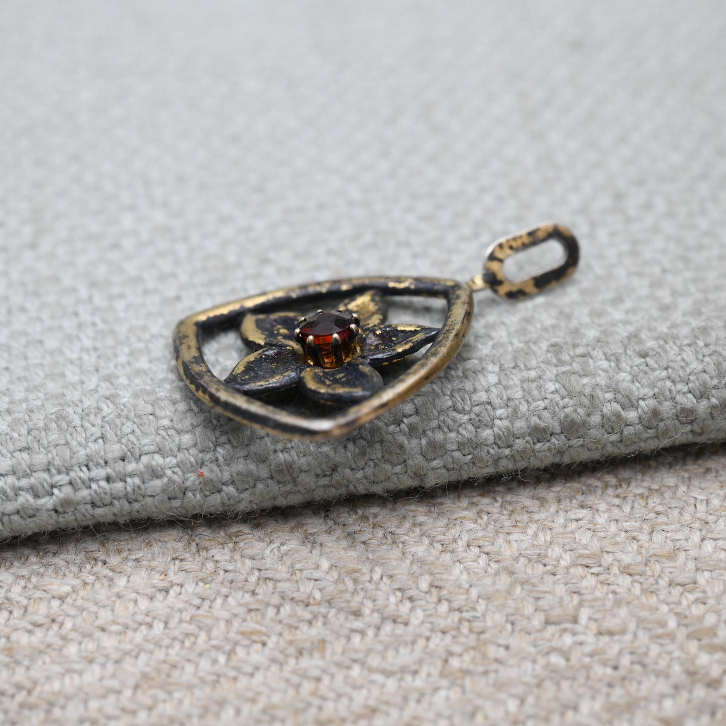 Vintage Sterling Silver Gold Plated Rose Flower Red Stone Pendant - Pretty Textured Flower Jewellery | Gift for Pendant Necklace