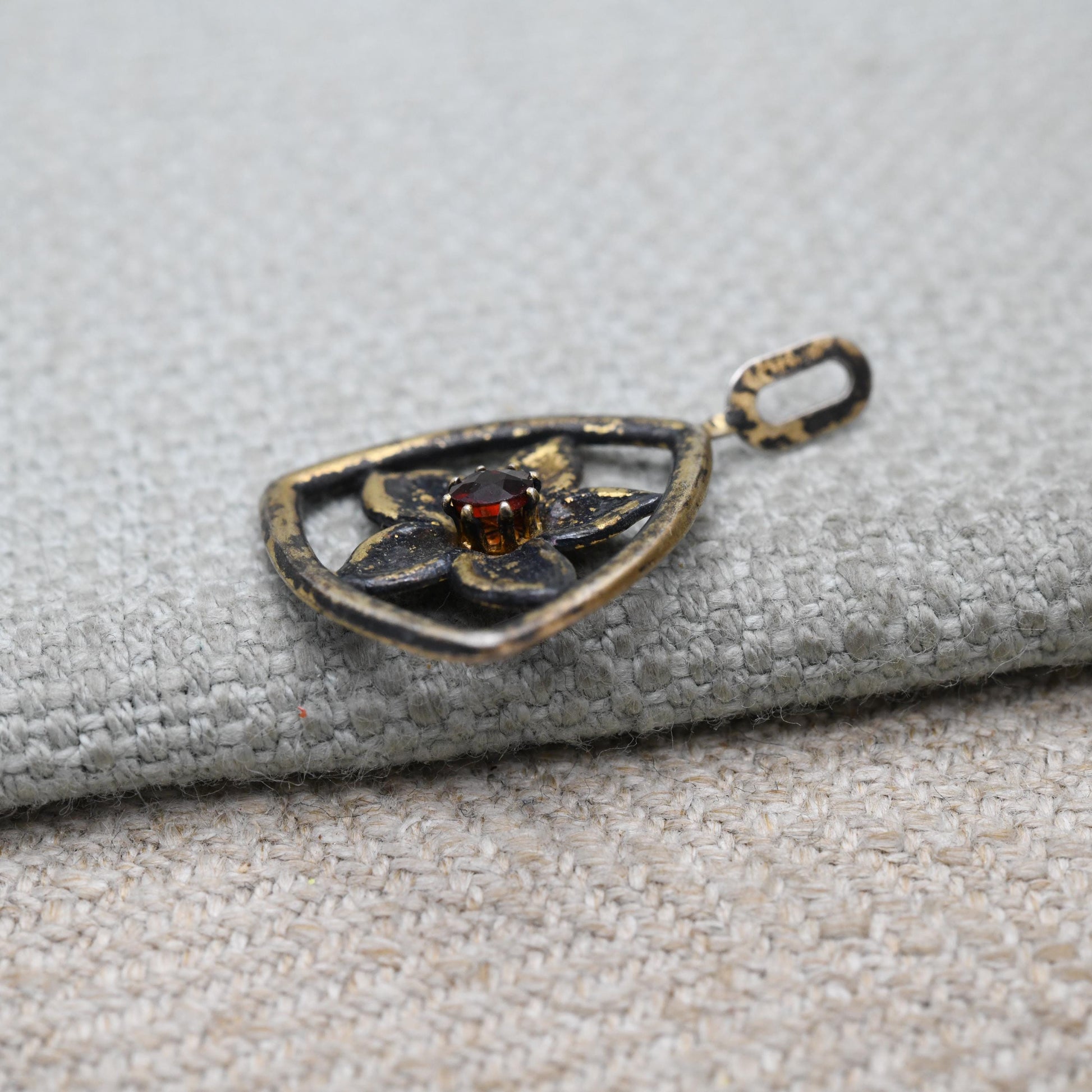 Vintage Sterling Silver Gold Plated Rose Flower Red Stone Pendant - Pretty Textured Flower Jewellery | Gift for Pendant Necklace