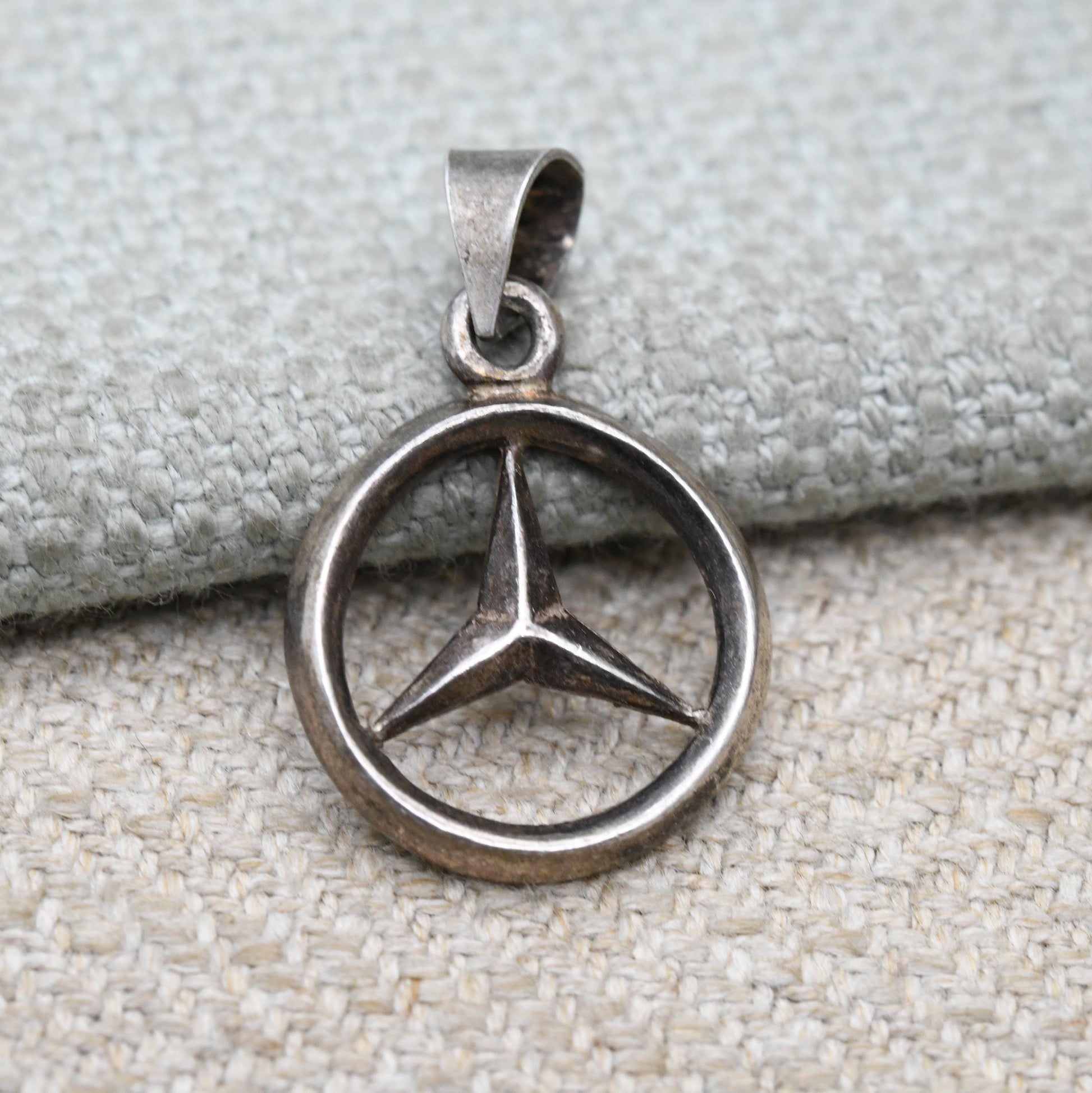 Vintage Sterling Silver Mercedes Benz Pendant - Openwork Car Logo | Gift for Pendant Necklace