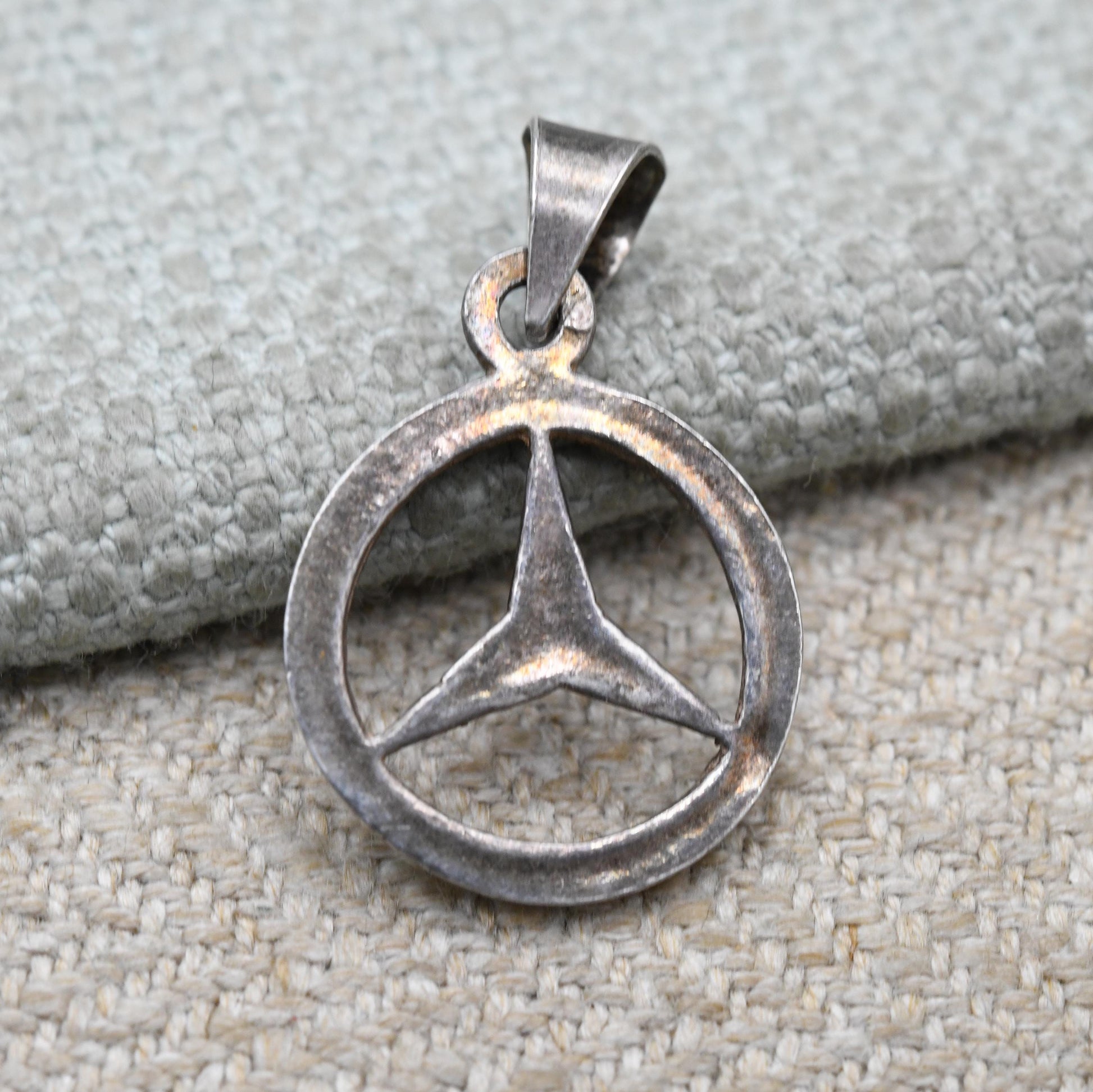 Vintage Sterling Silver Mercedes Benz Pendant - Openwork Car Logo | Gift for Pendant Necklace