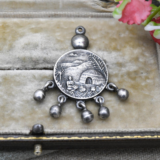 Vintage South African Sterling Silver Zulu Pendant by Joe Calafato c.1960s - Dream Catcher | African Landscape Scene