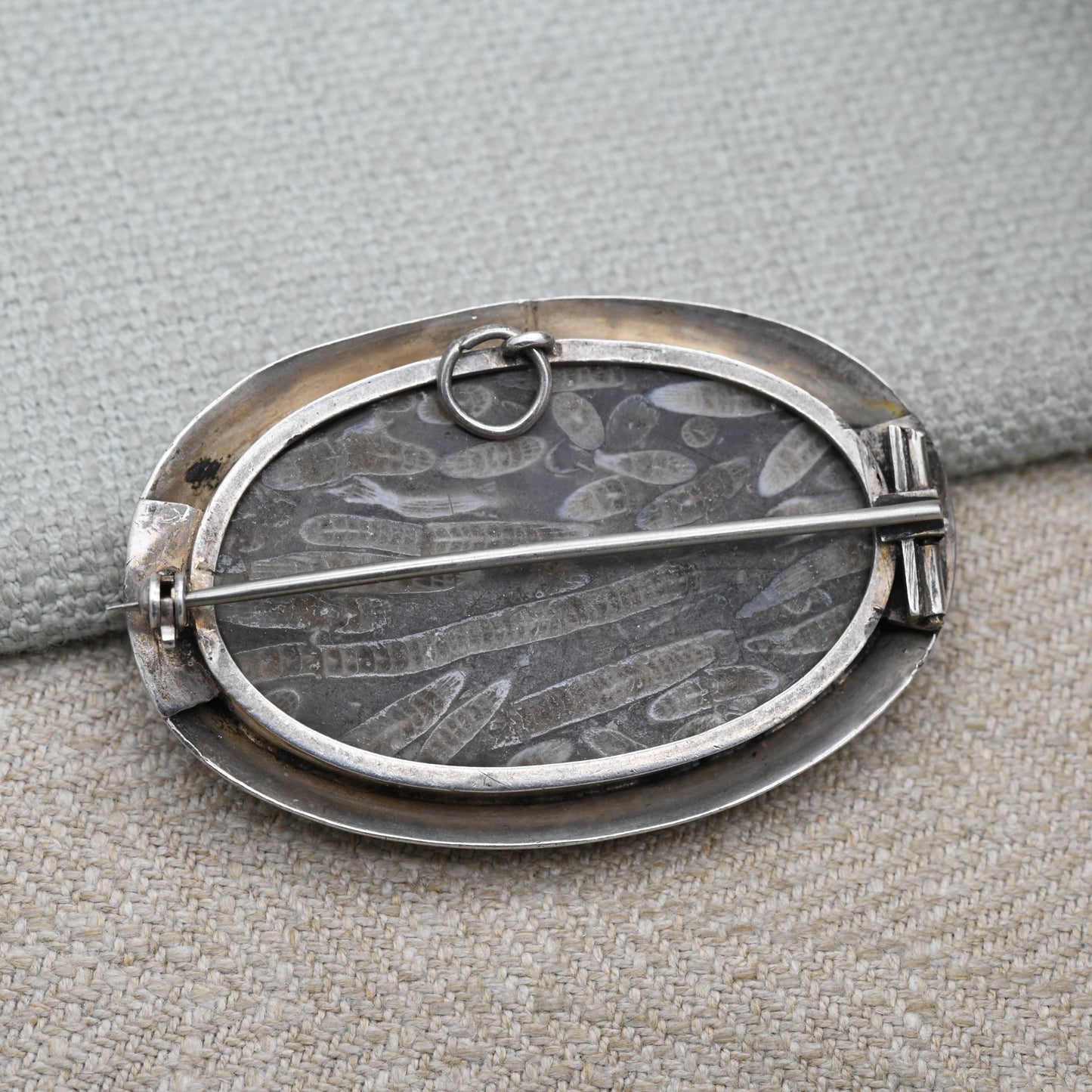 Antique Silver Coral Fossil Brooch Pendant c. 1890's - Siphonodendron Junceum Fossil set into an Engraved Floral Mount | Victorian Fossil