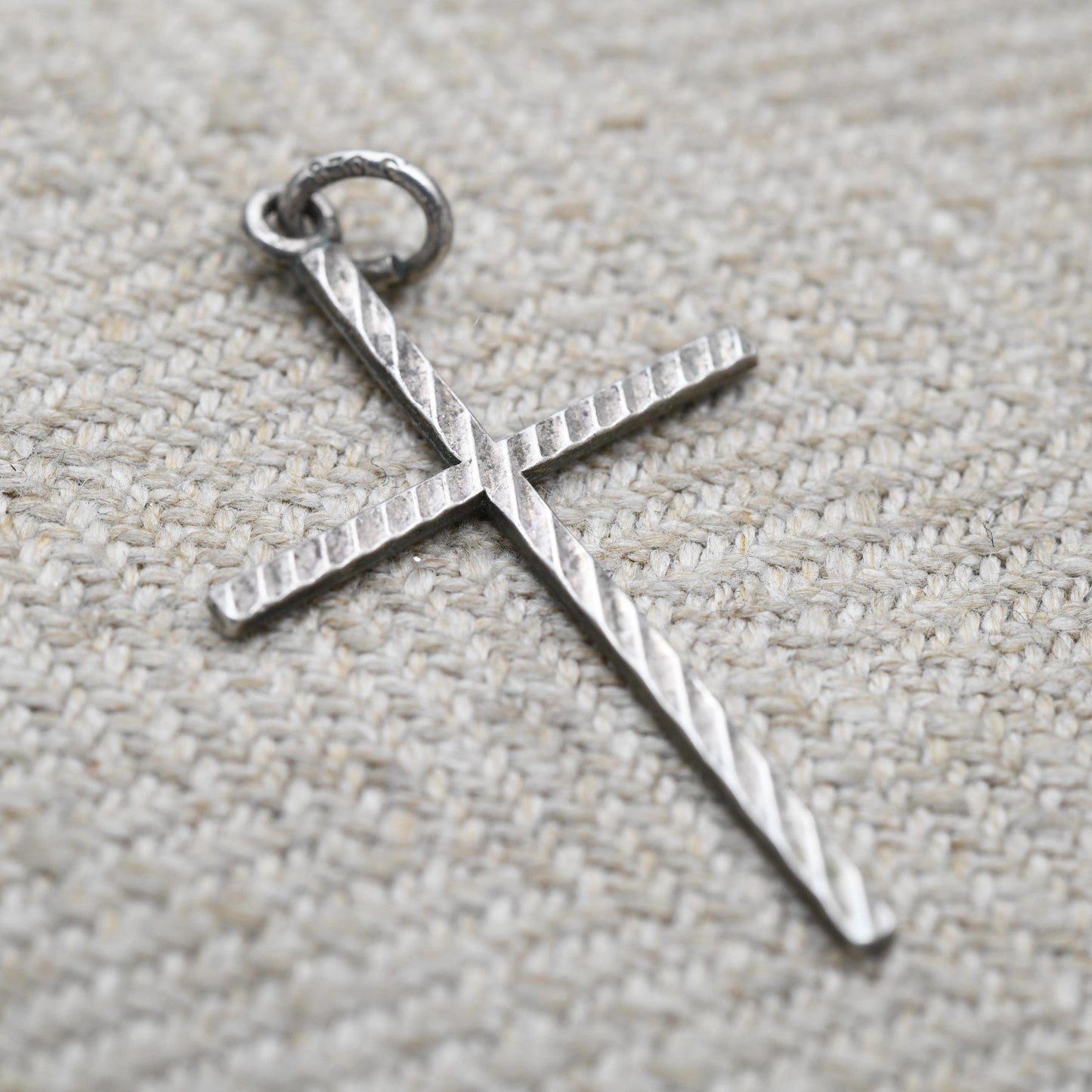 Vintage Sterling Silver Ridged Cross Pendant - Religious Gift for Christian Necklace