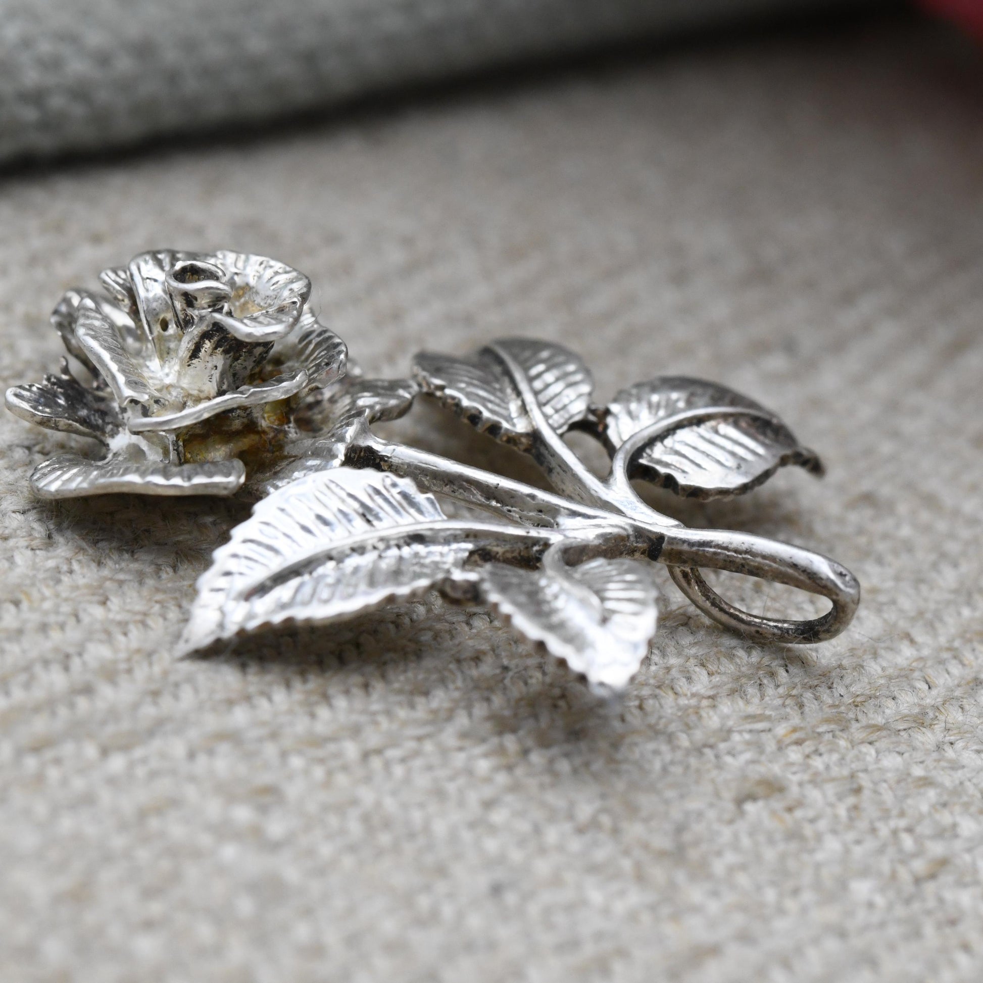 Vintage Sterling Silver Rose Flower Pendant - Pretty Mid-Century Textured Flower Jewellery | Gift for Her
