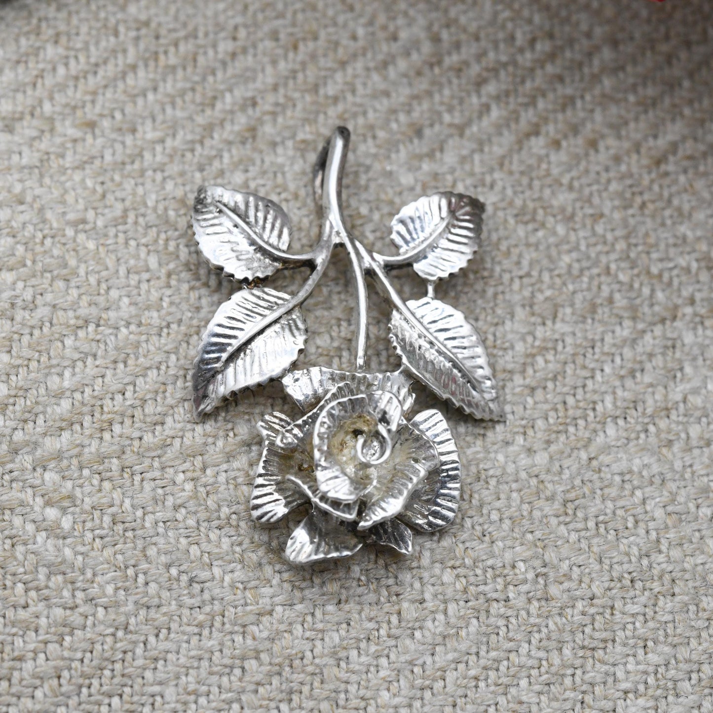 Vintage Sterling Silver Rose Flower Pendant - Pretty Mid-Century Textured Flower Jewellery | Gift for Her