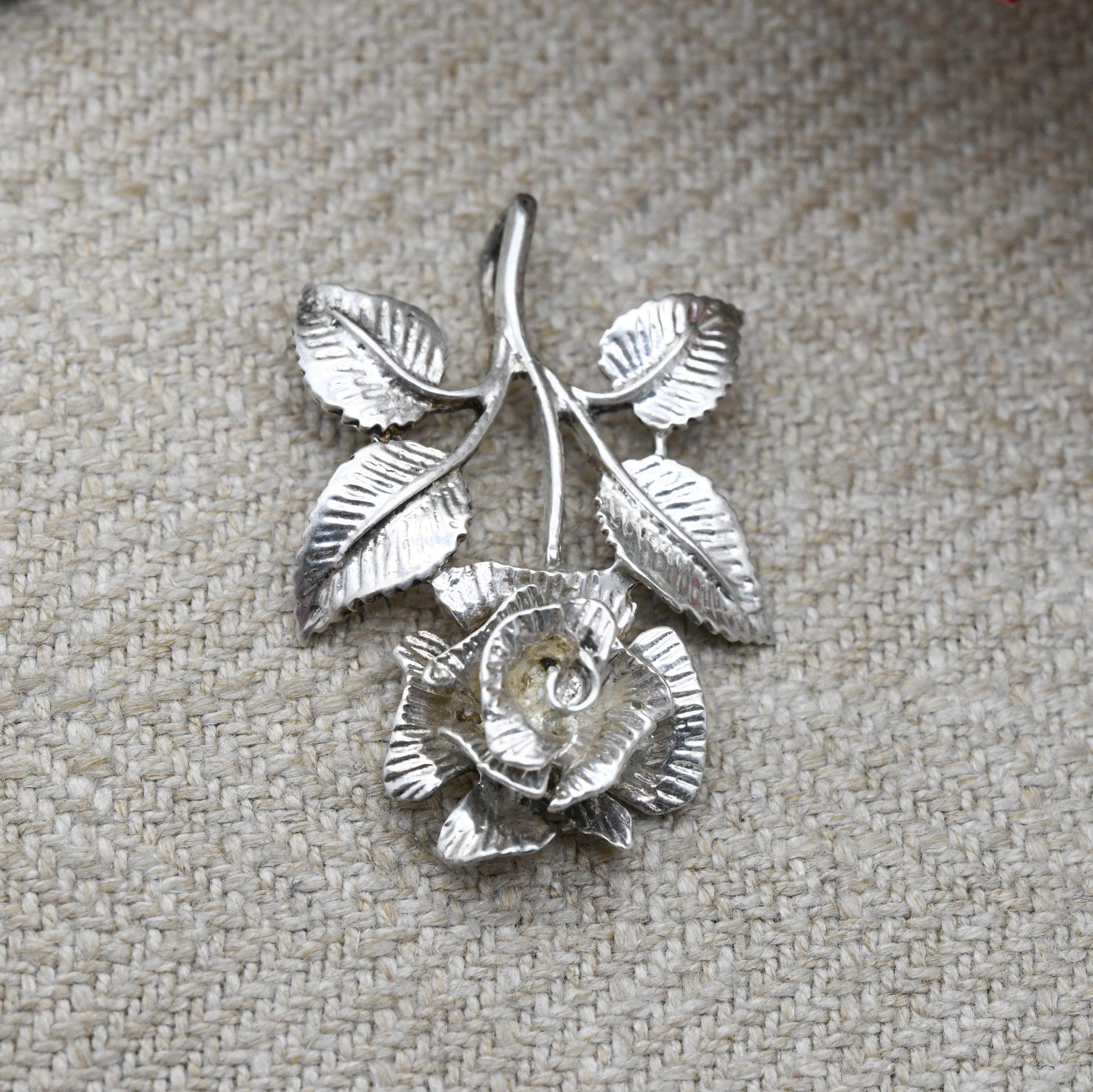 Vintage Sterling Silver Rose Flower Pendant - Pretty Mid-Century Textured Flower Jewellery | Gift for Her