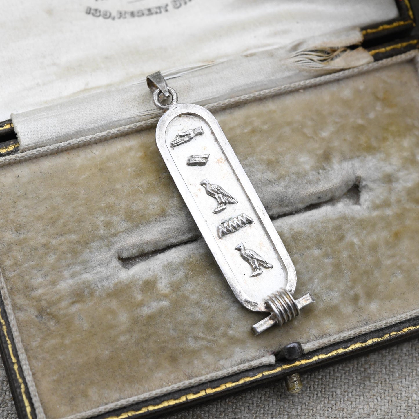 Vintage Silver Egyptian Cartouche Pendant with Hieroglyphs - Spelling Out Name Diana | Raised Relief Design Ancient Egypt Symbols