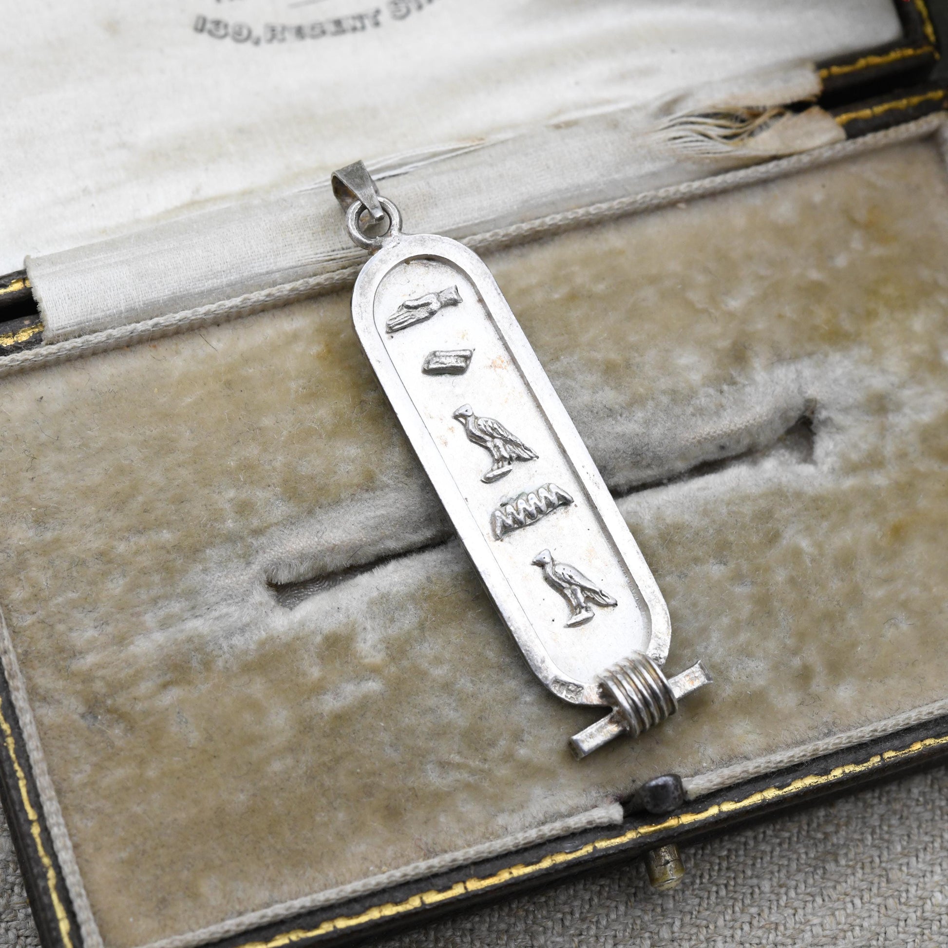Vintage Silver Egyptian Cartouche Pendant with Hieroglyphs - Spelling Out Name Diana | Raised Relief Design Ancient Egypt Symbols