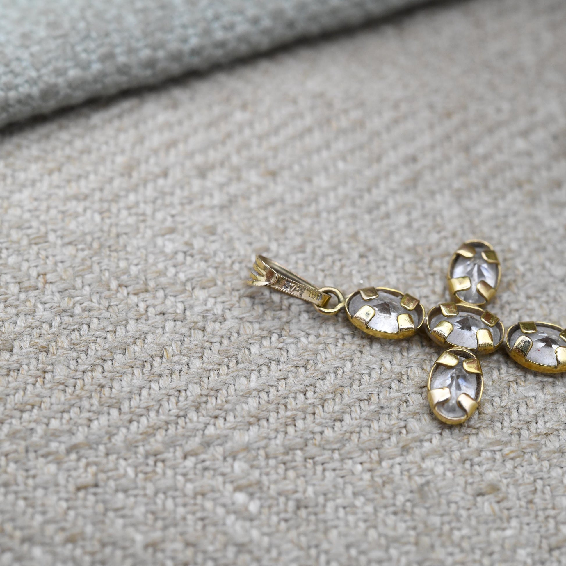 Vintage 9ct Gold and Gemstone Cross Pendant c. 1990s