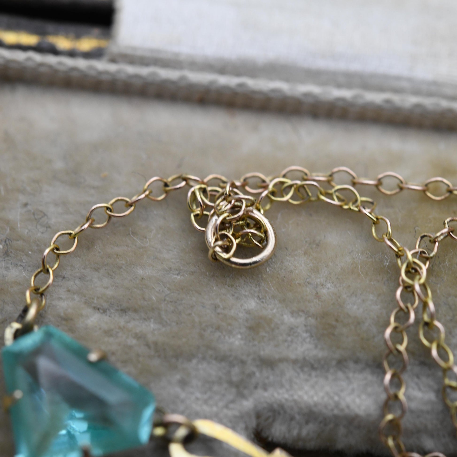 Antique Edwardian 9ct Gold Blue Paste Necklace c. 1910s with Art Deco Fan Shape
