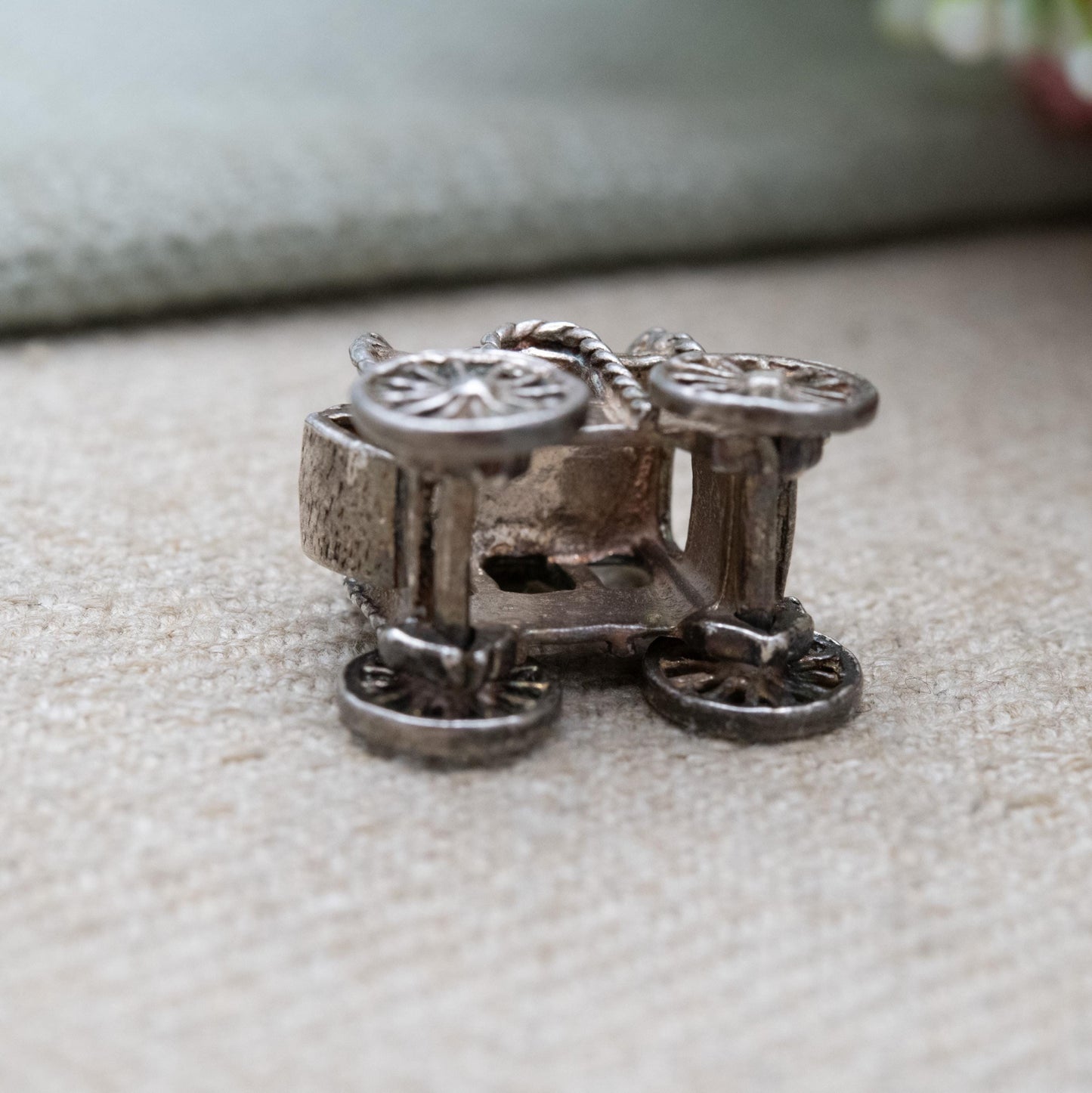 Vintage Sterling Silver Moving Fantasy Carriage Charm Pendant - Stage Coach Charm | Articulated Wheels | Gift for Charm Bracelet