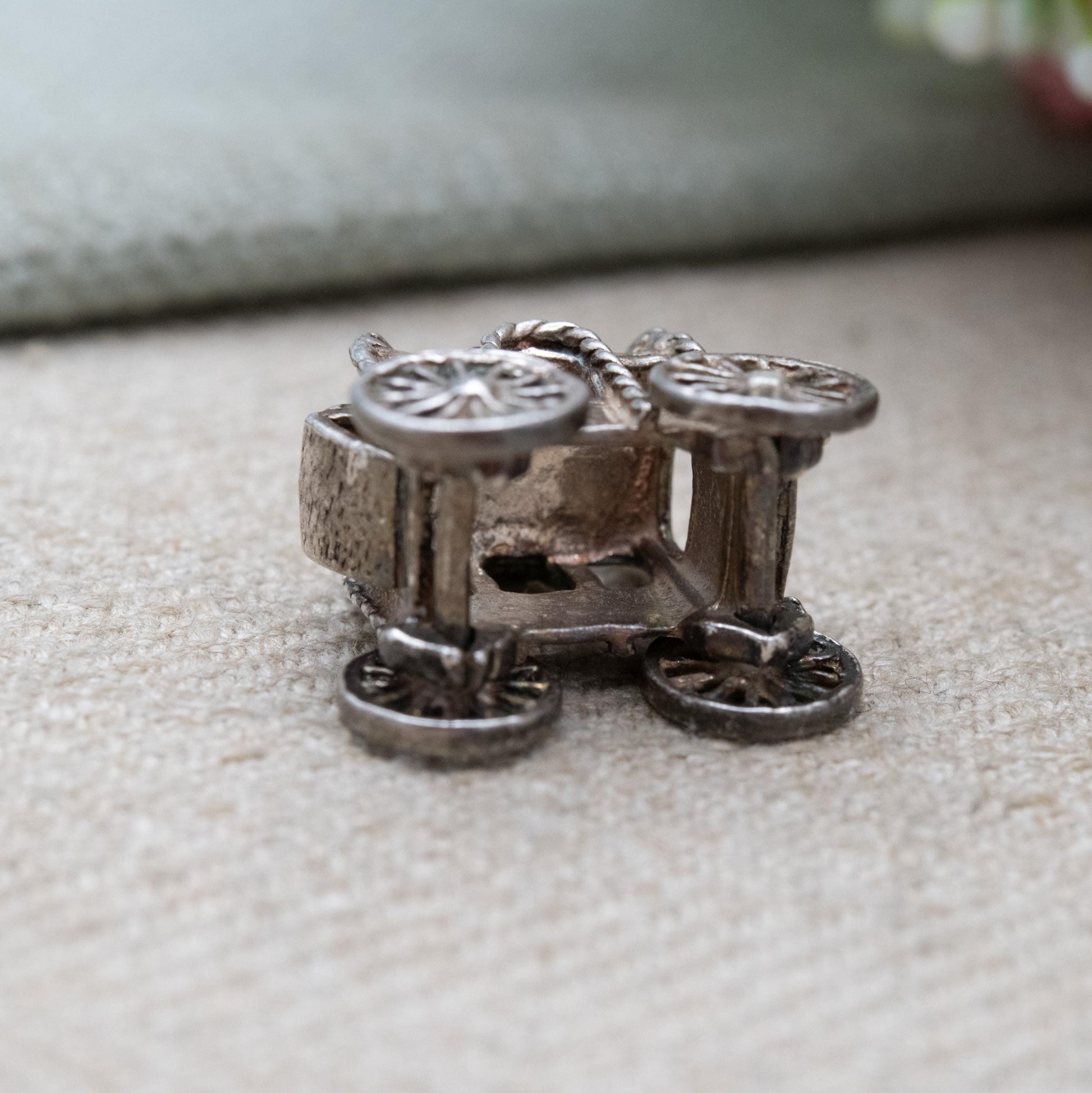 Vintage Sterling Silver Moving Fantasy Carriage Charm Pendant - Stage Coach Charm | Articulated Wheels | Gift for Charm Bracelet