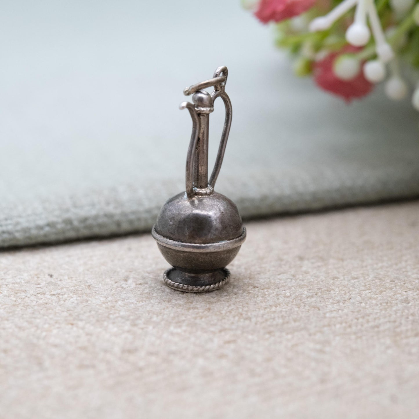 Vintage Silver Jug Charm Pendant - Decanter | Ornate Design | Gift for Charm Bracelet