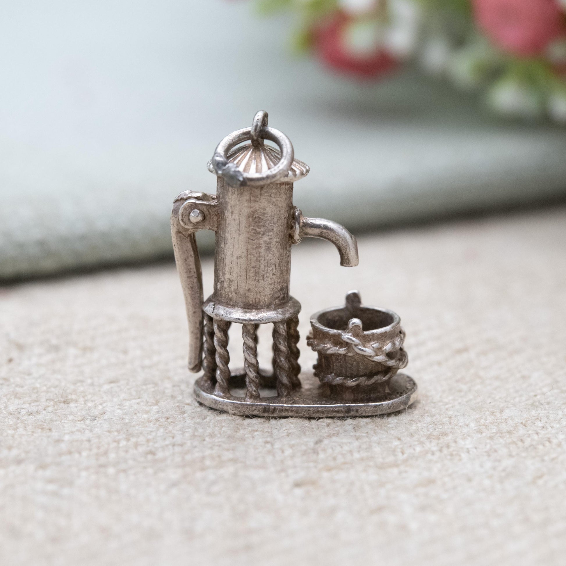 Vintage Sterling Silver Moving Water Pump Charm Pendant - Articulated Water Bucket | Gift for Charm Bracelet