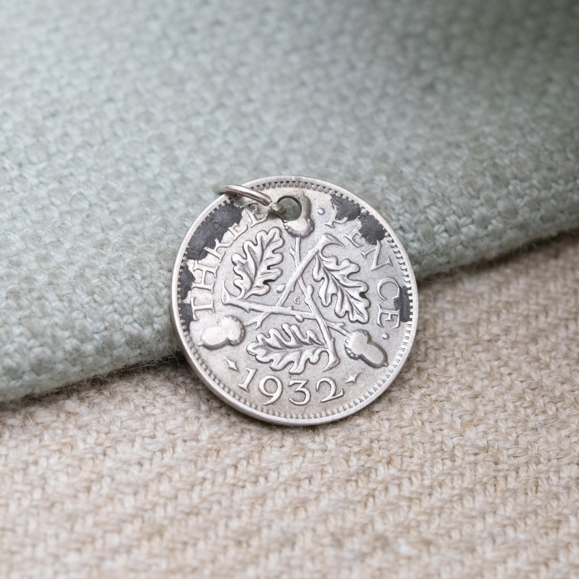 Vintage Silver George V Three Pence 1932 Coin Charm Pendant - Silver Coin Jewellery