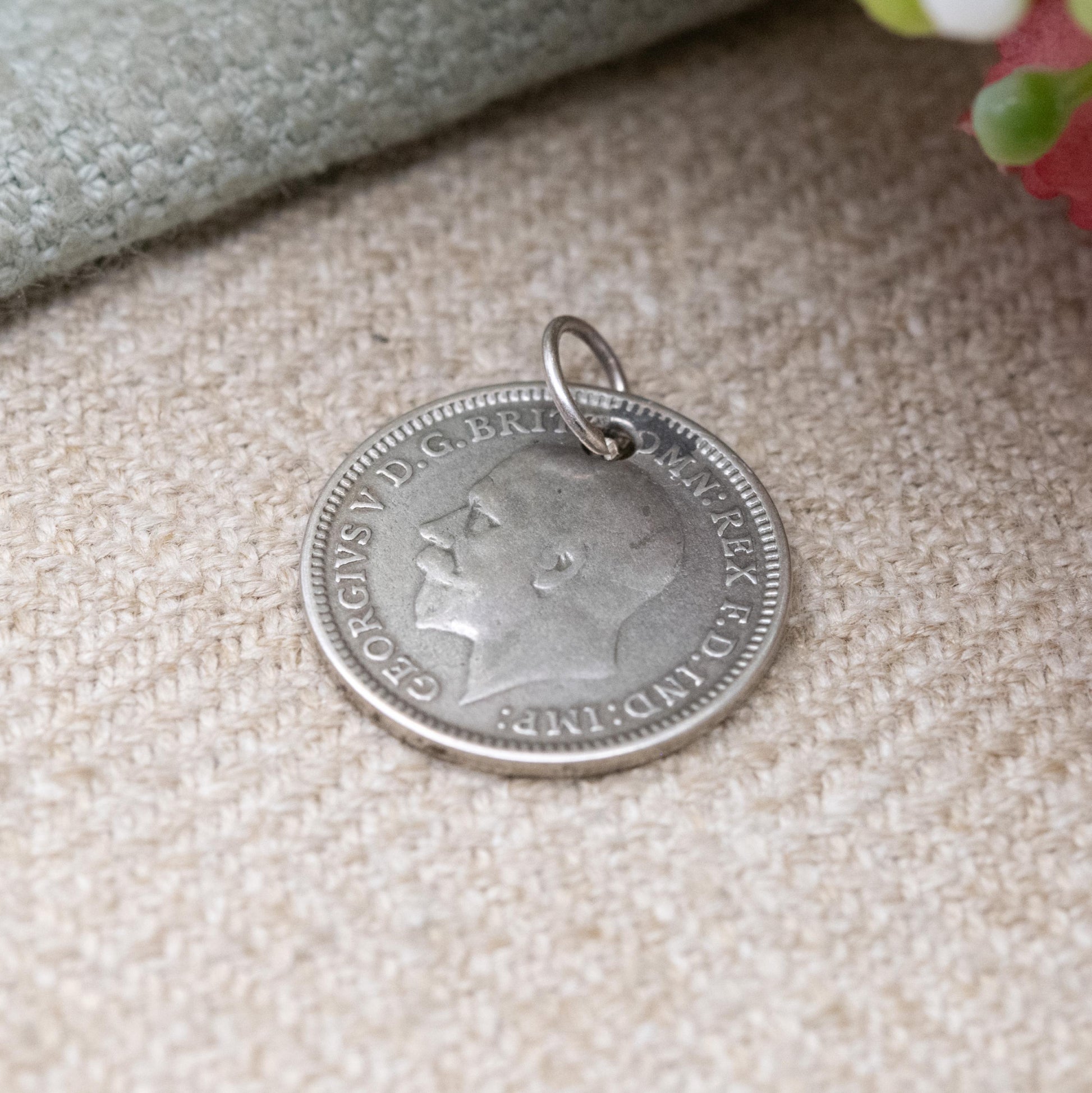 Vintage Silver George V Three Pence 1932 Coin Charm Pendant - Silver Coin Jewellery