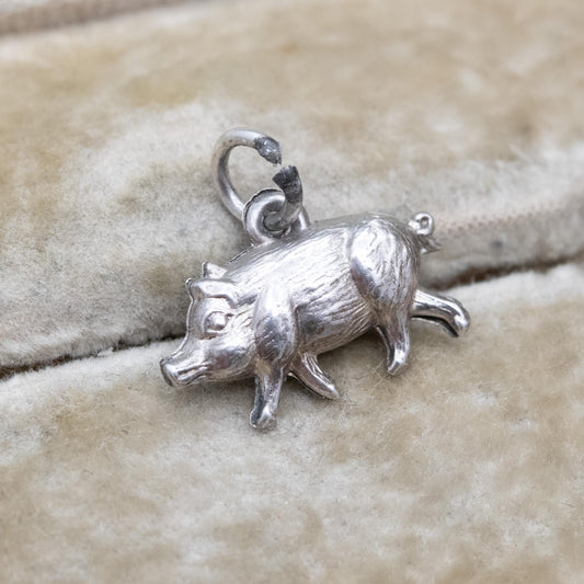 Vintage Sterling Silver Pig Charm Pendant - Novelty Detailed Animal Jewellery | Farm Girl Gift | Nature Lover Charm Bracelet Necklace