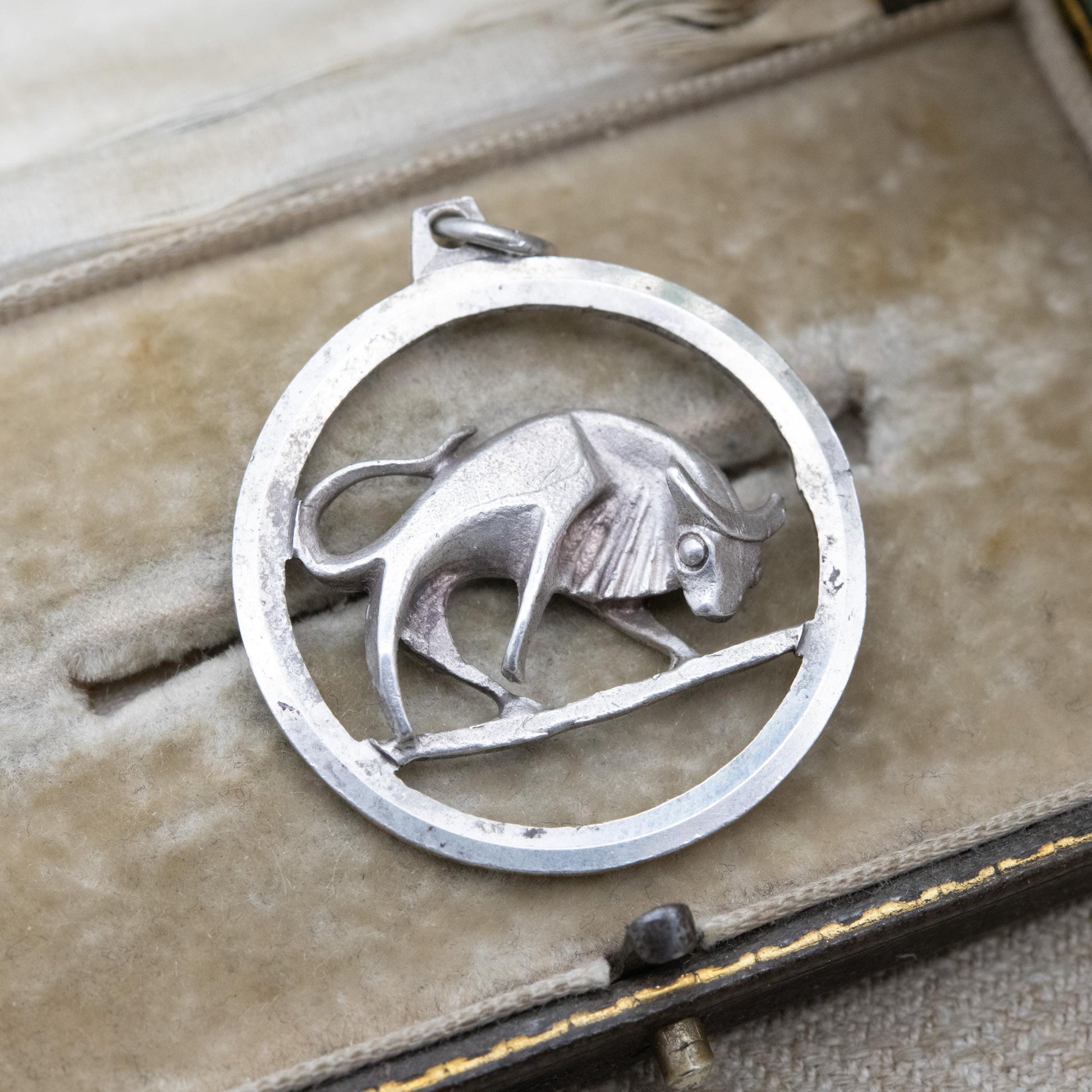 Vintage Sterling Silver Taurus Bull Fred Manshaw Pendant - Astrological Zodiac Star Sign | c. 1970s Mid-Century April May Birthday Gift
