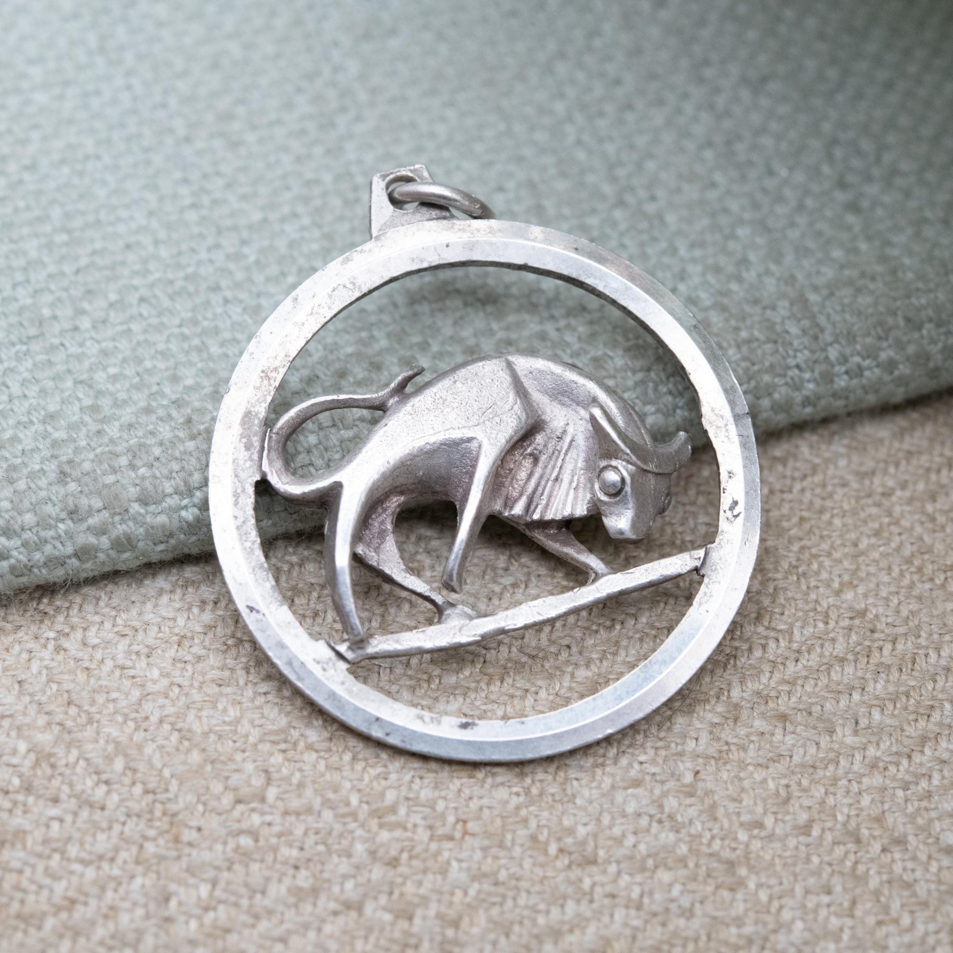 Vintage Sterling Silver Taurus Bull Fred Manshaw Pendant - Astrological Zodiac Star Sign | c. 1970s Mid-Century April May Birthday Gift