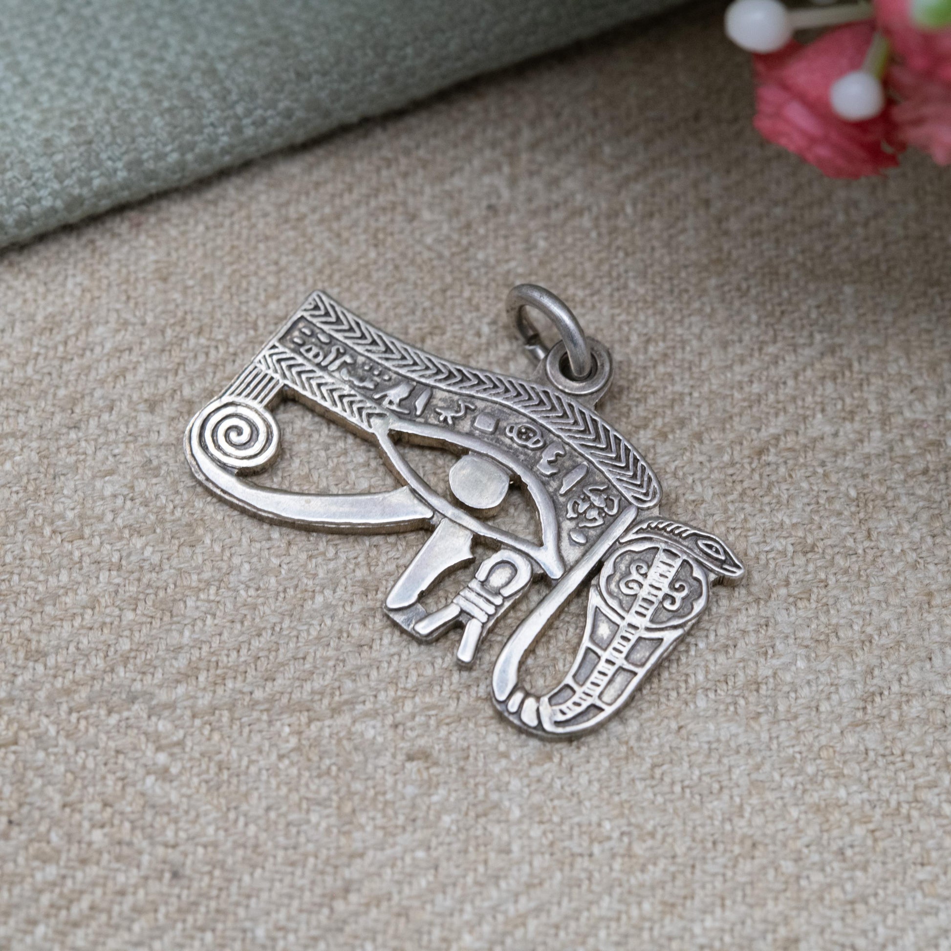 Vintage Egyptian Silver Eye of Horus Pendant - Openwork Design | Egyptian 800 Silver | Pendant for Necklace