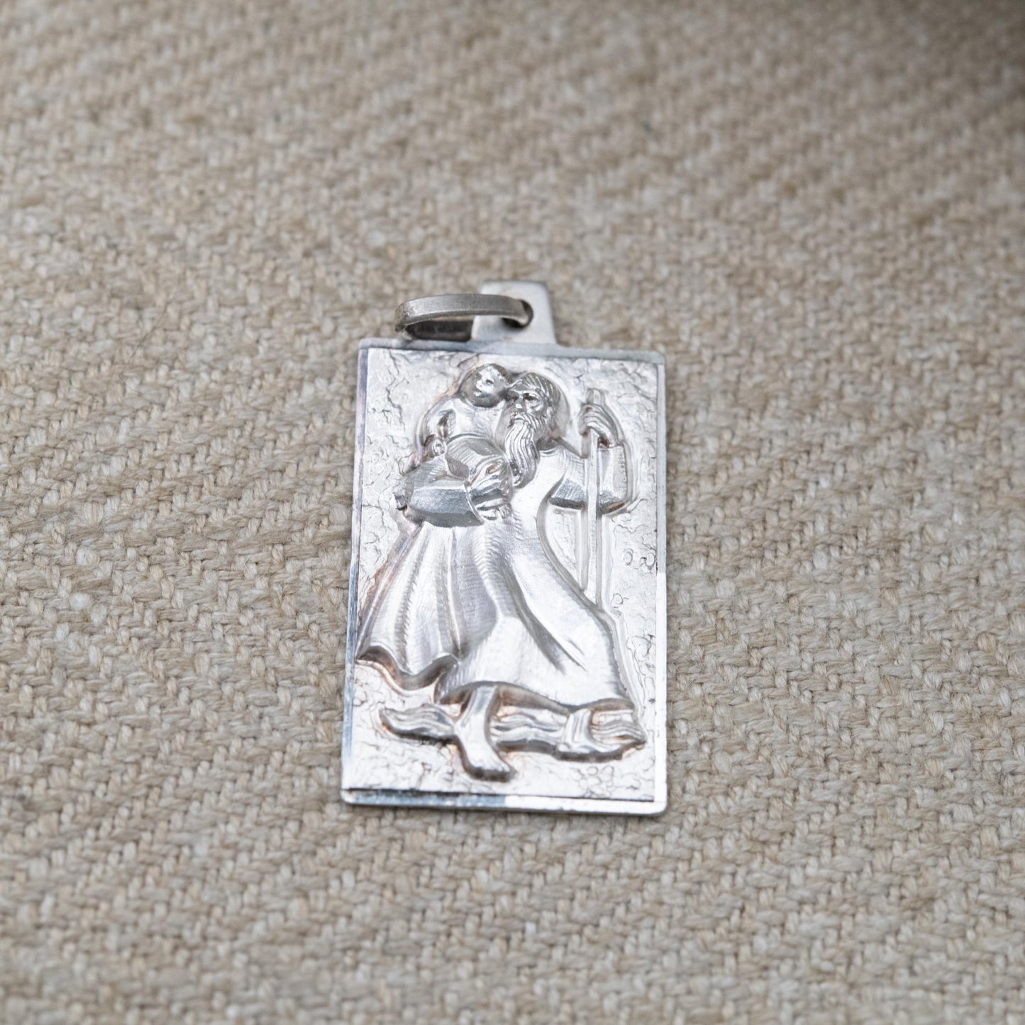 Vintage Sterling Silver St. Christopher Pendant - Embossed Relief | Rectangle Shape | Saint of Travelling | Religious Jewellery